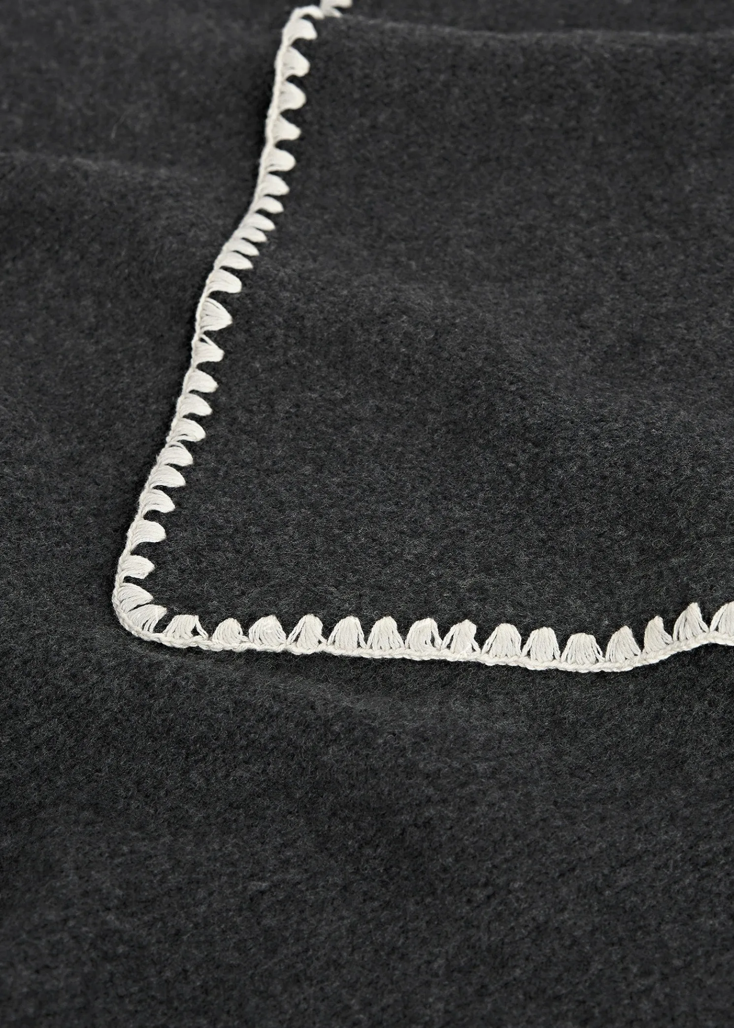 Embroidered wool cashmere scarf grey melange