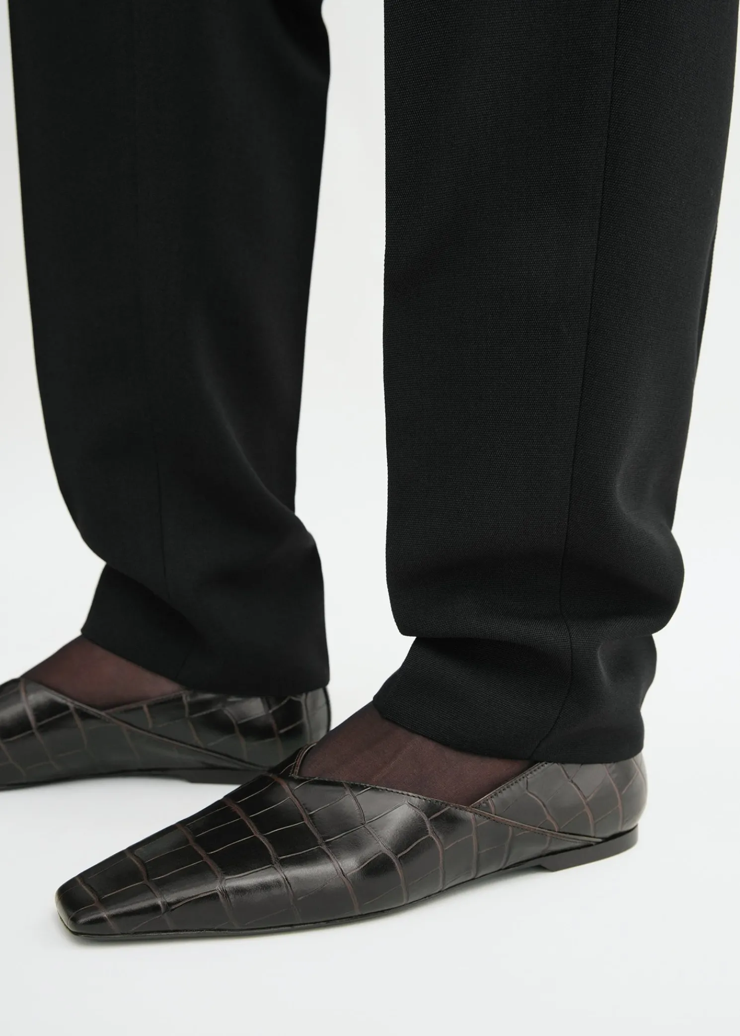 Everyday croco-embossed flats dark brown