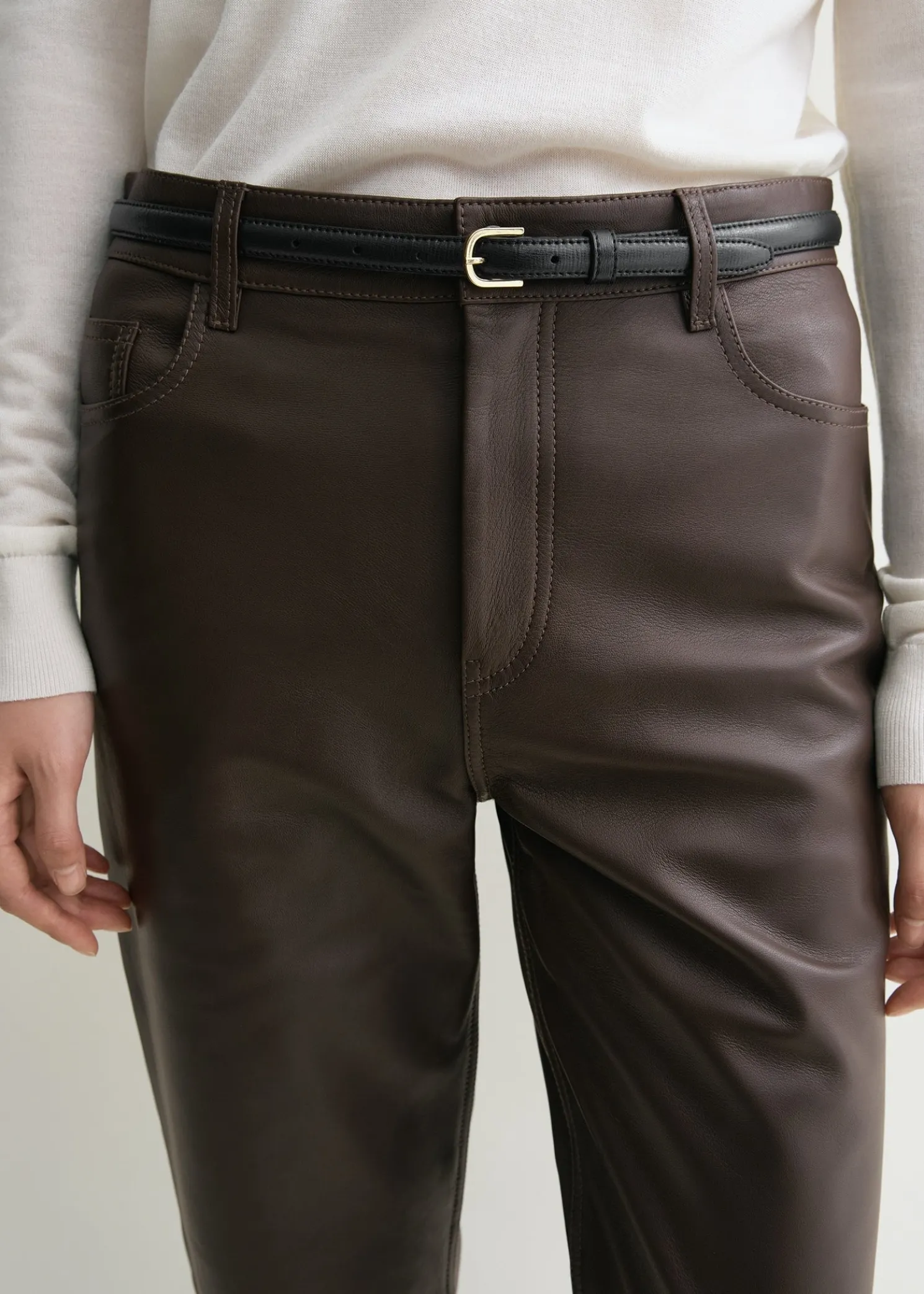 Five-pocket leather trousers bark