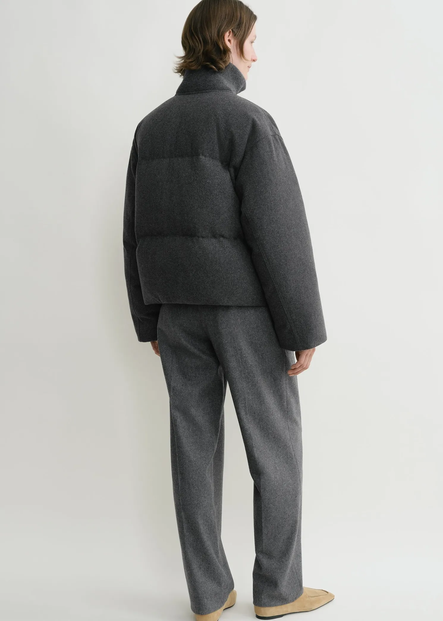 Flannel puffer jacket grey mélange