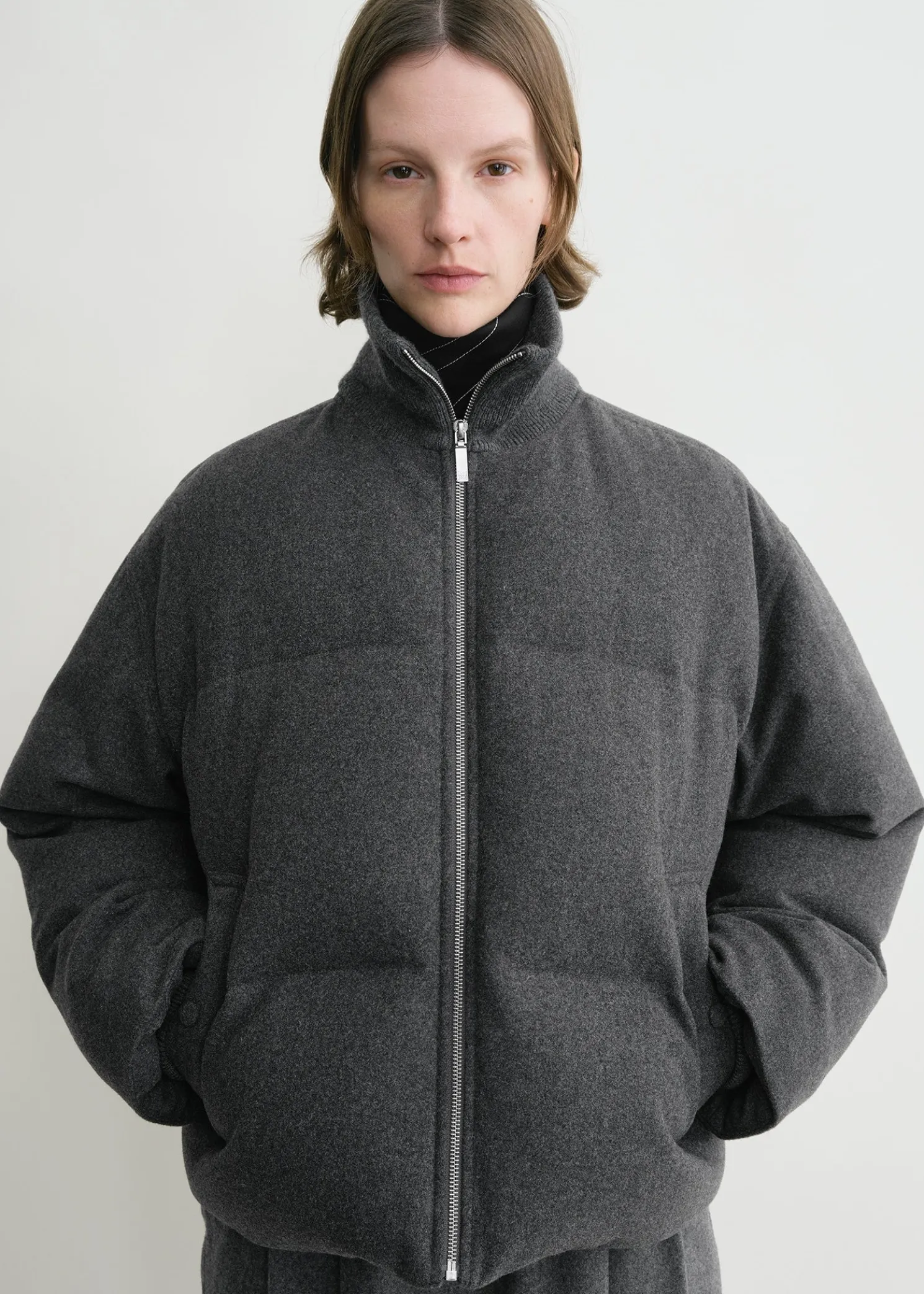 Flannel puffer jacket grey mélange