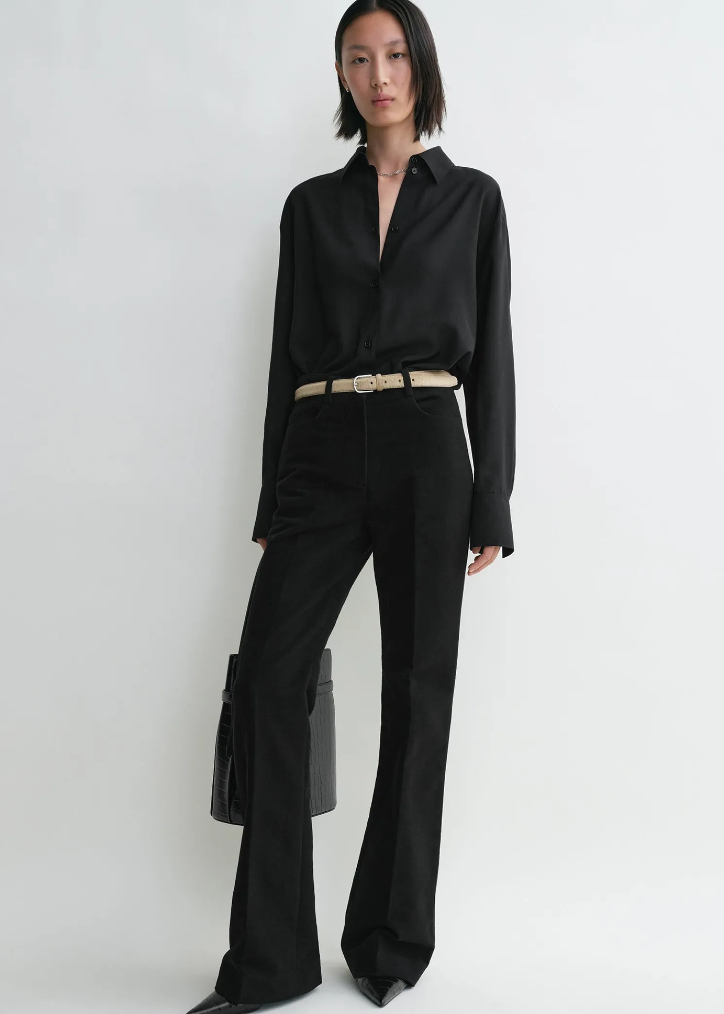 Flared moleskin trousers black