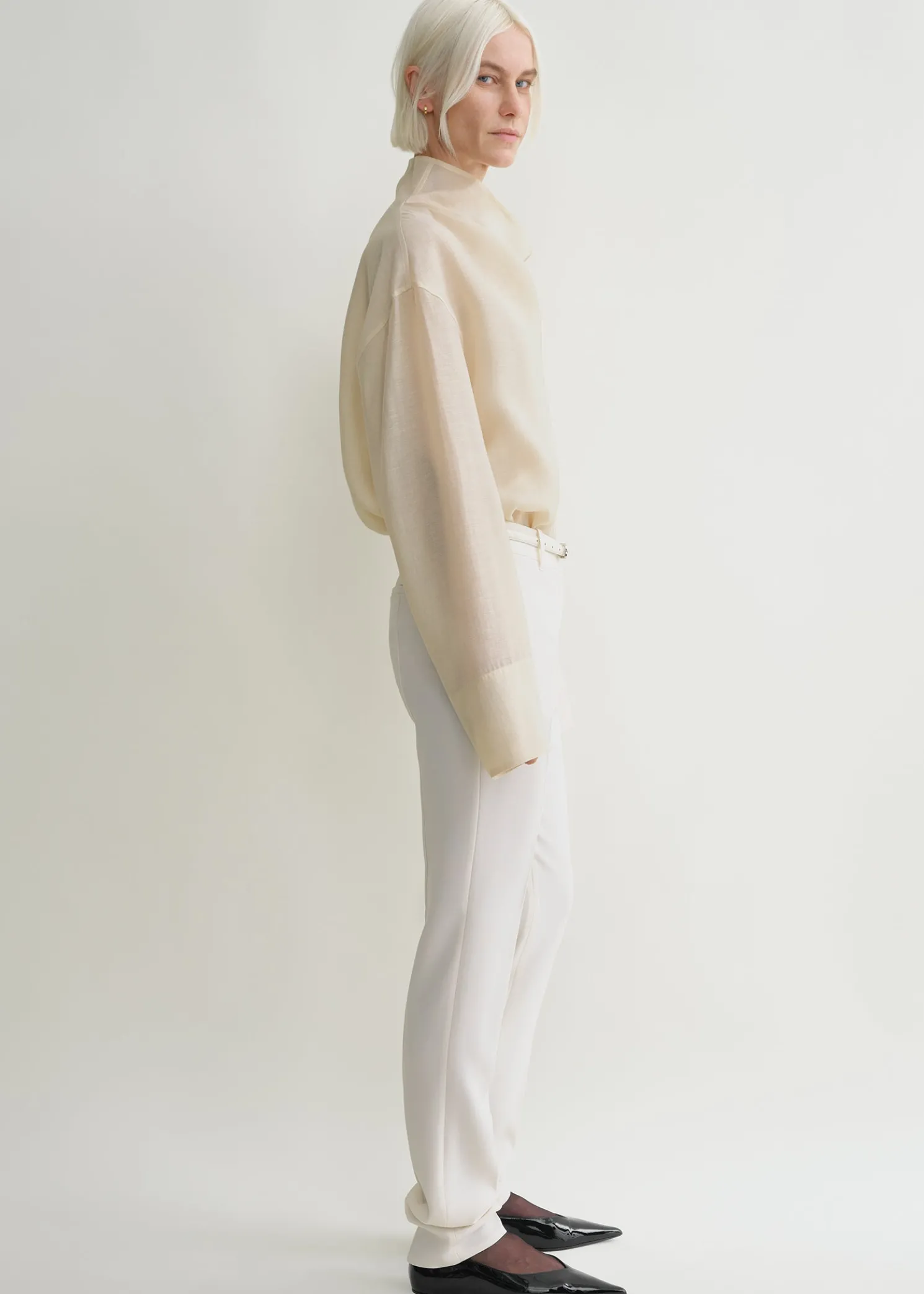 Funnel-neck organza blouse ecru