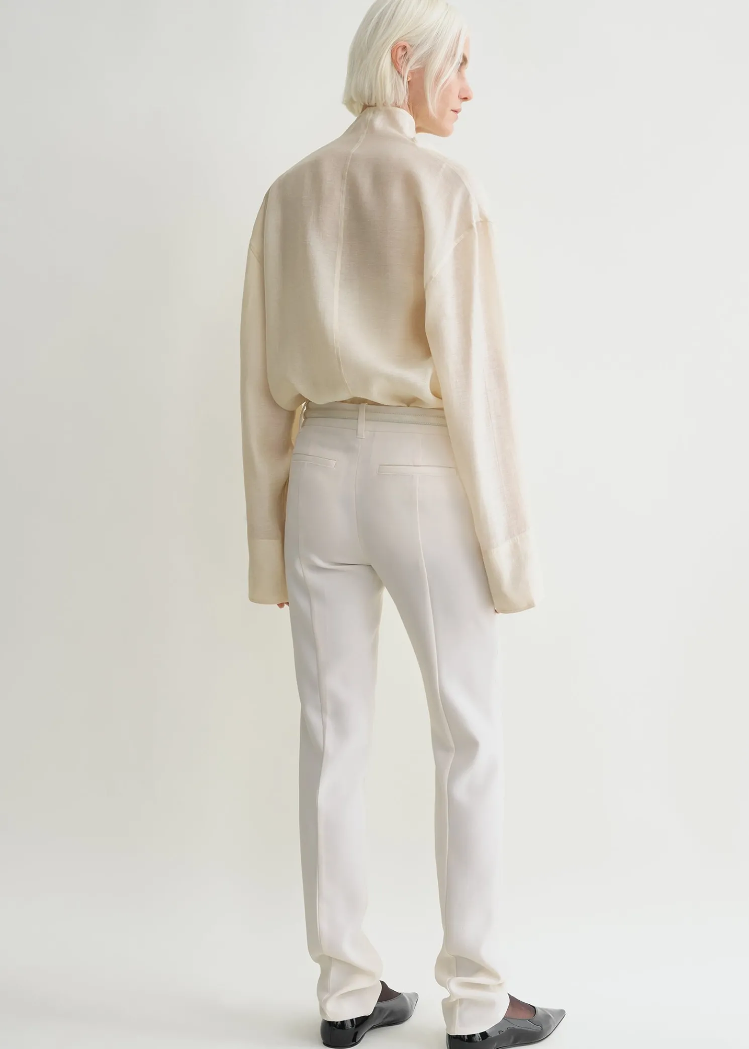 Funnel-neck organza blouse ecru