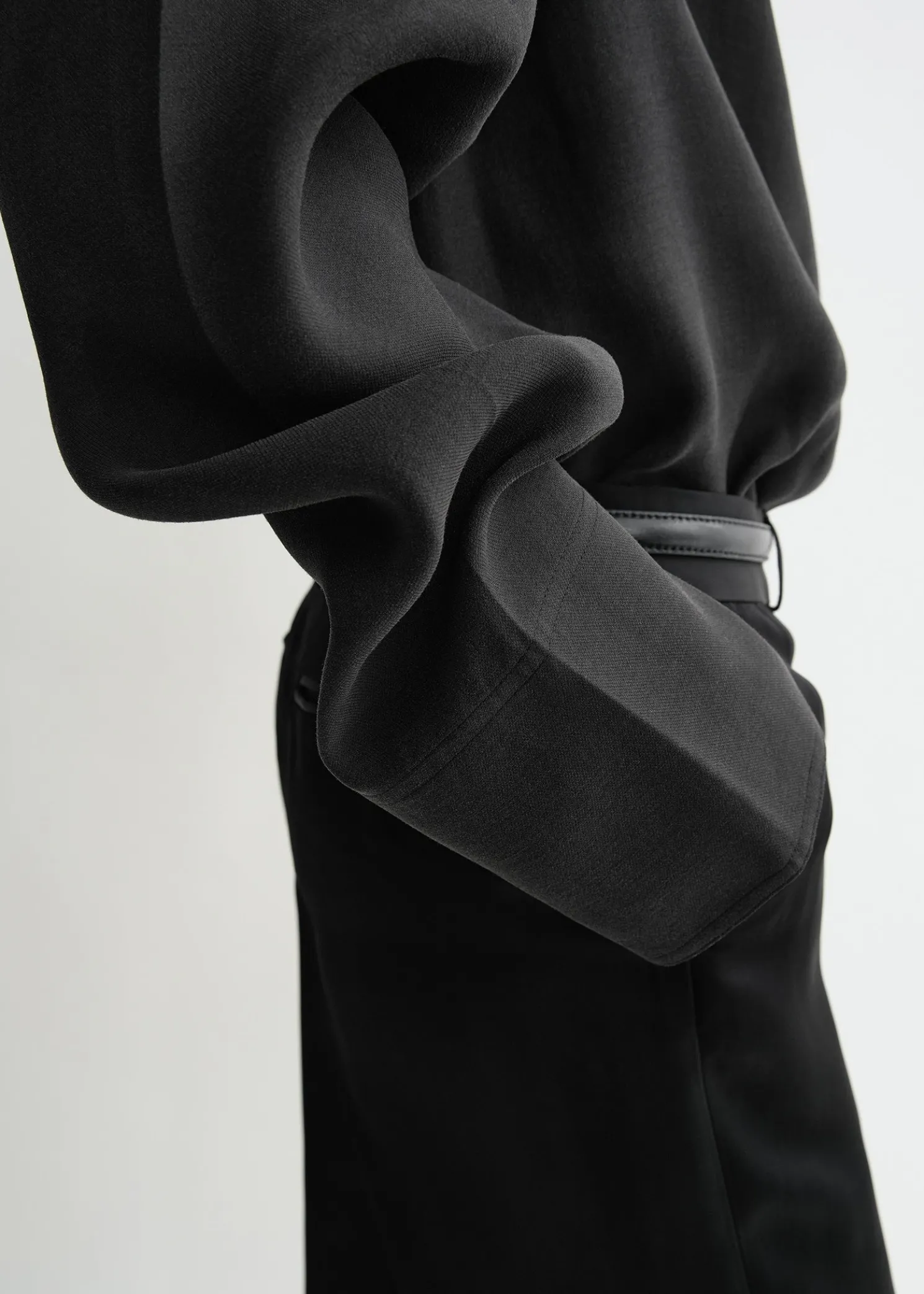 Funnel-neck organza blouse black