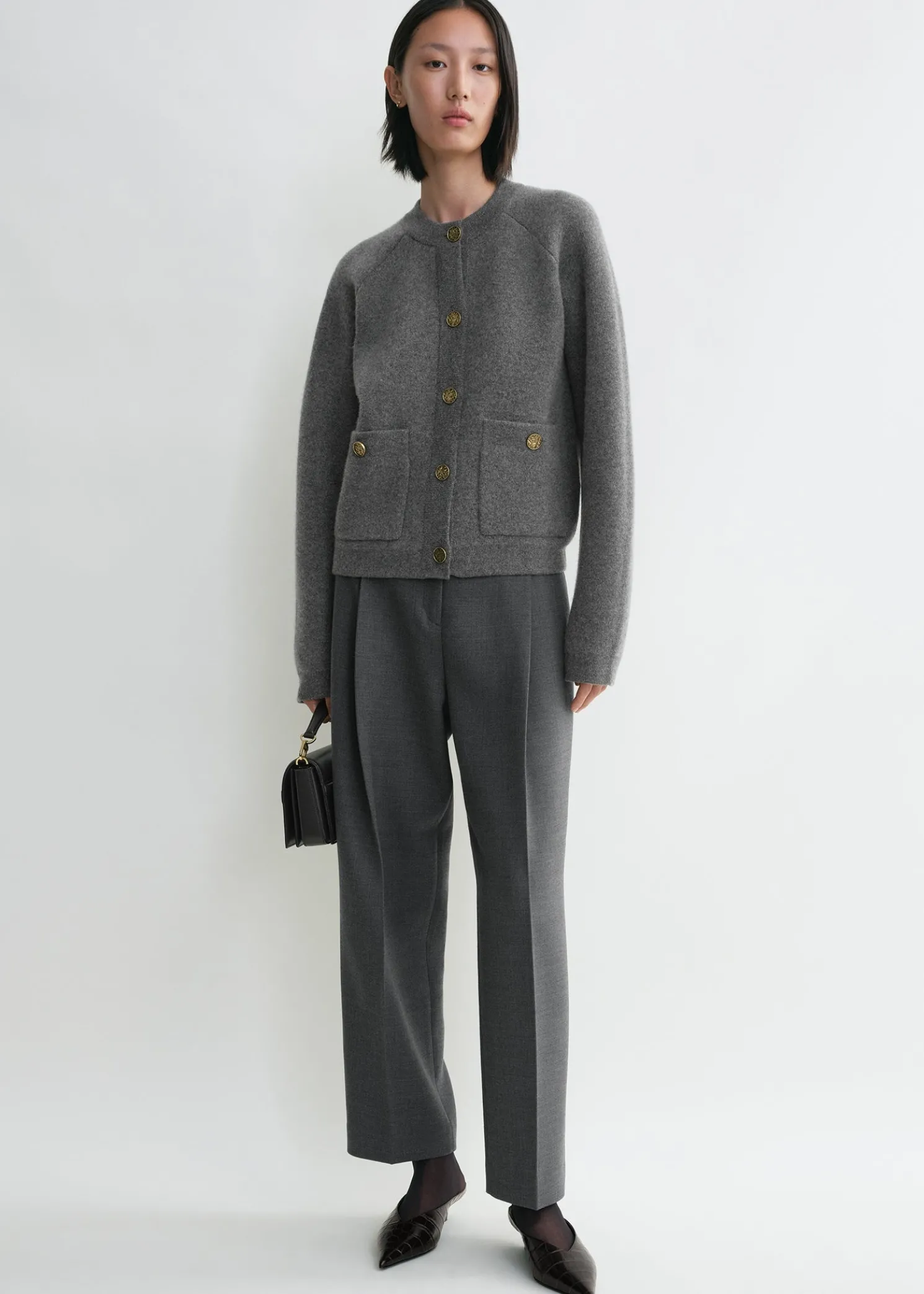 Hammered button cardigan grey melange