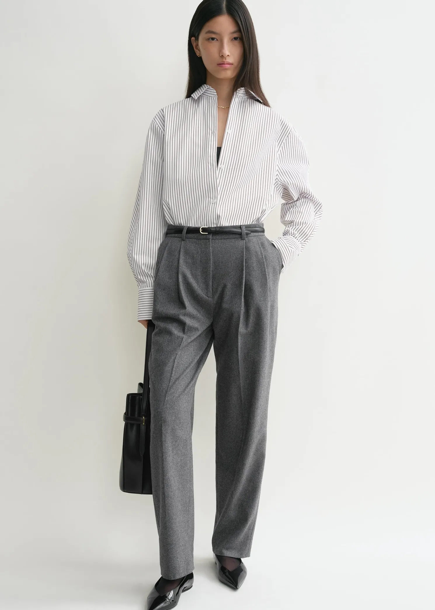 Kimono-sleeve poplin shirt white/brown