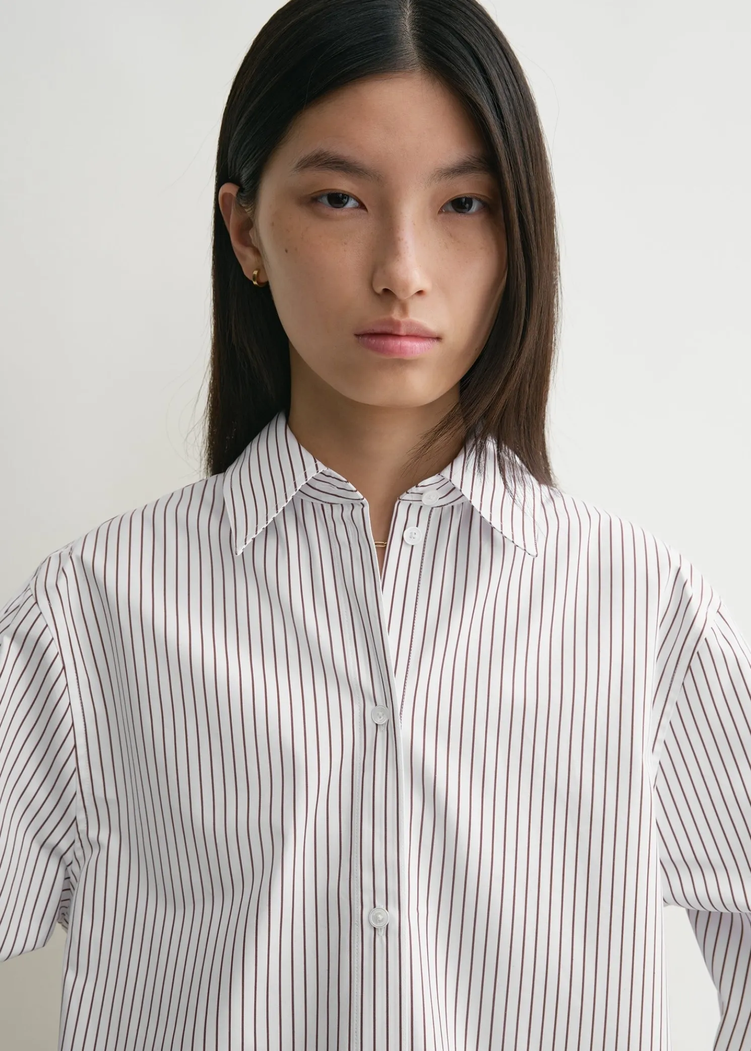 Kimono-sleeve poplin shirt white/brown