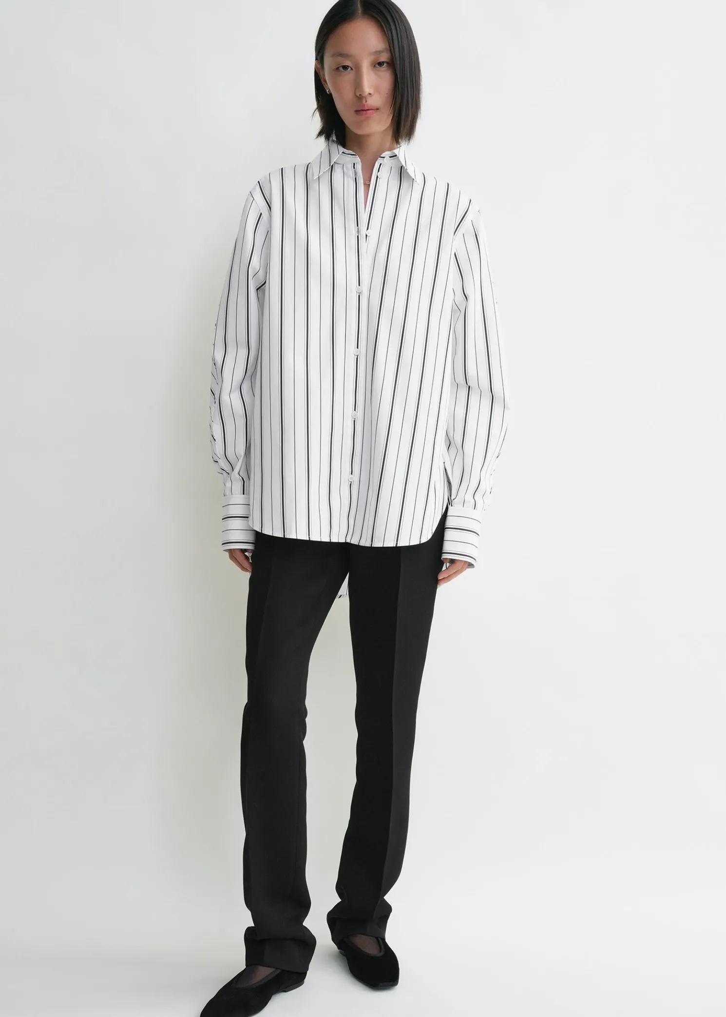 Kimono-sleeve striped shirt white/black