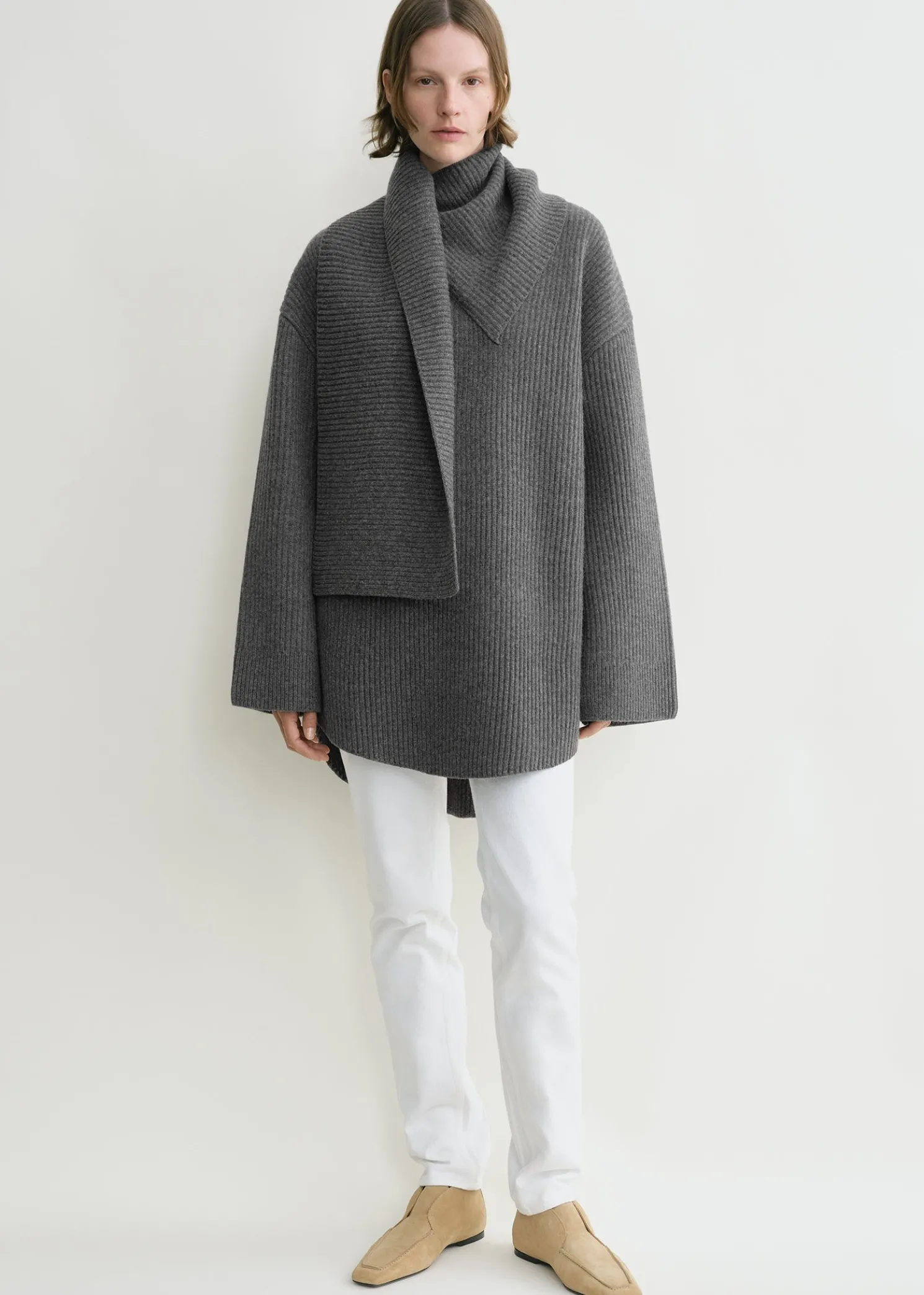 Long scarf knit dark grey melange