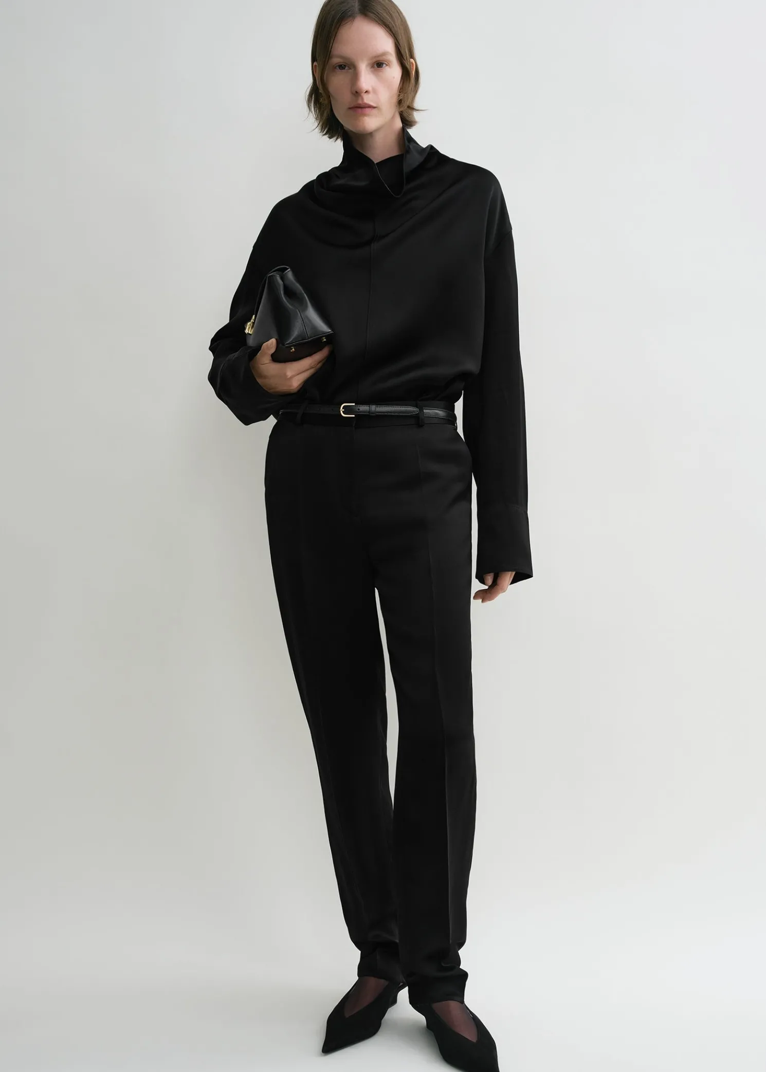 Low-waist satin trousers black