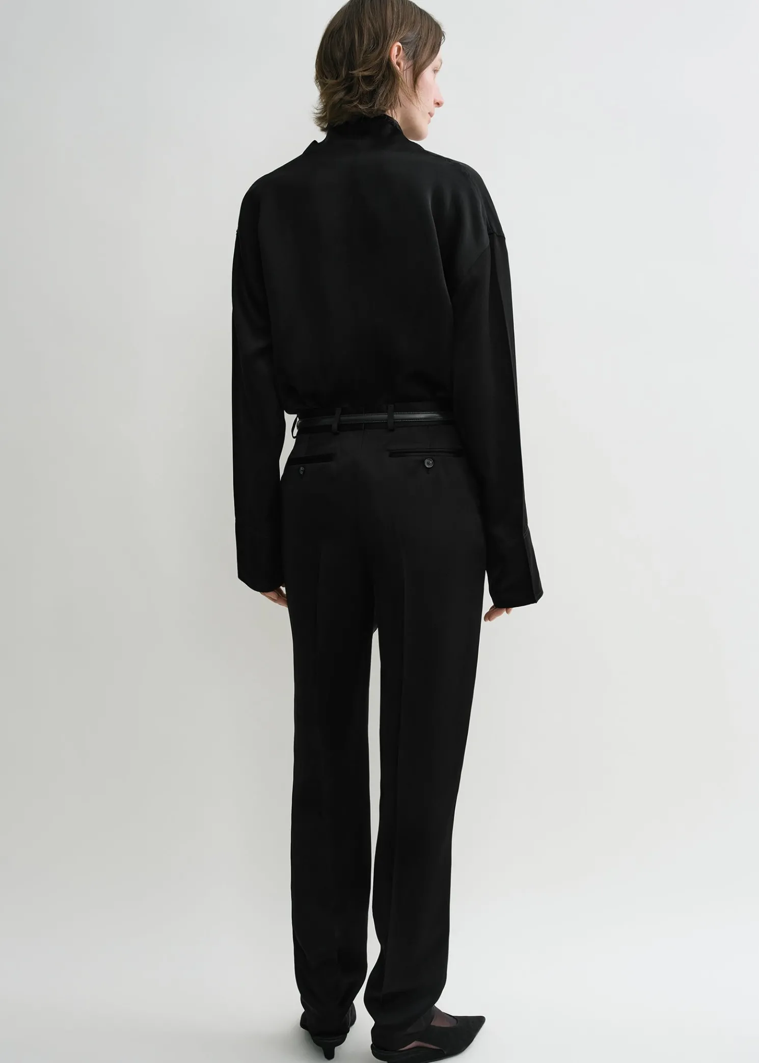 Low-waist satin trousers black