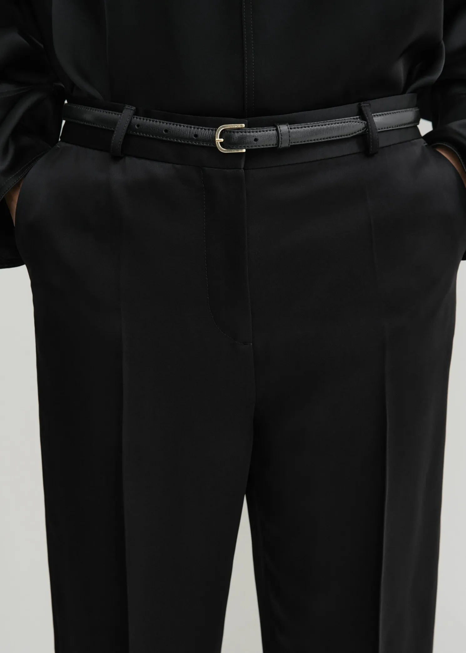 Low-waist satin trousers black