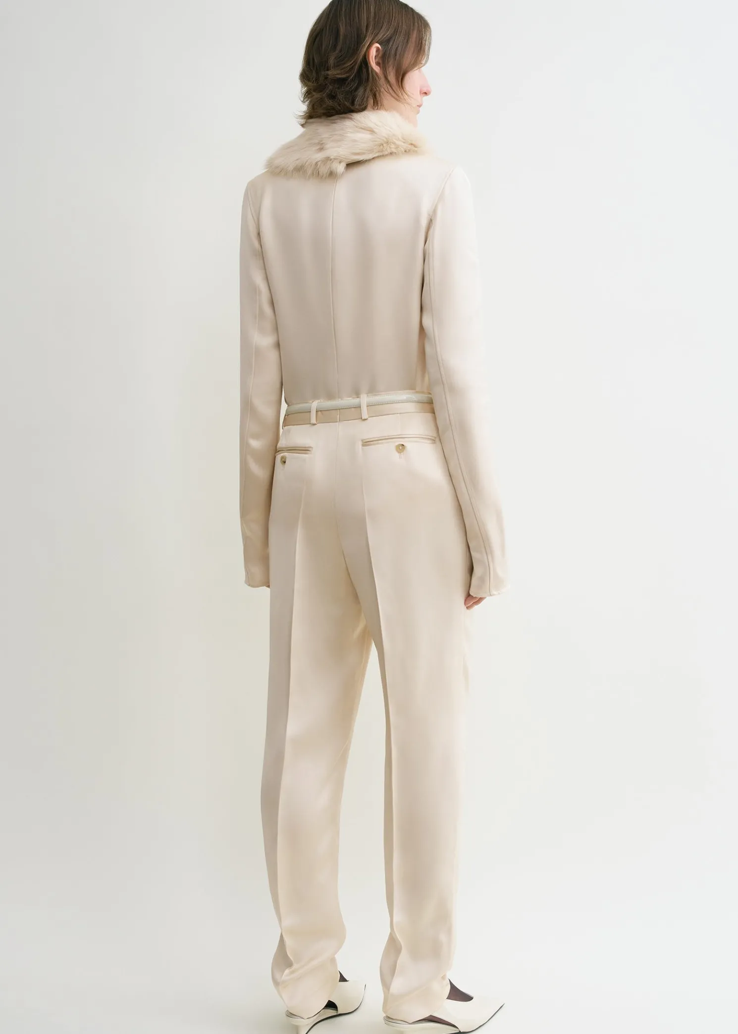 Low-waist satin trousers ecru