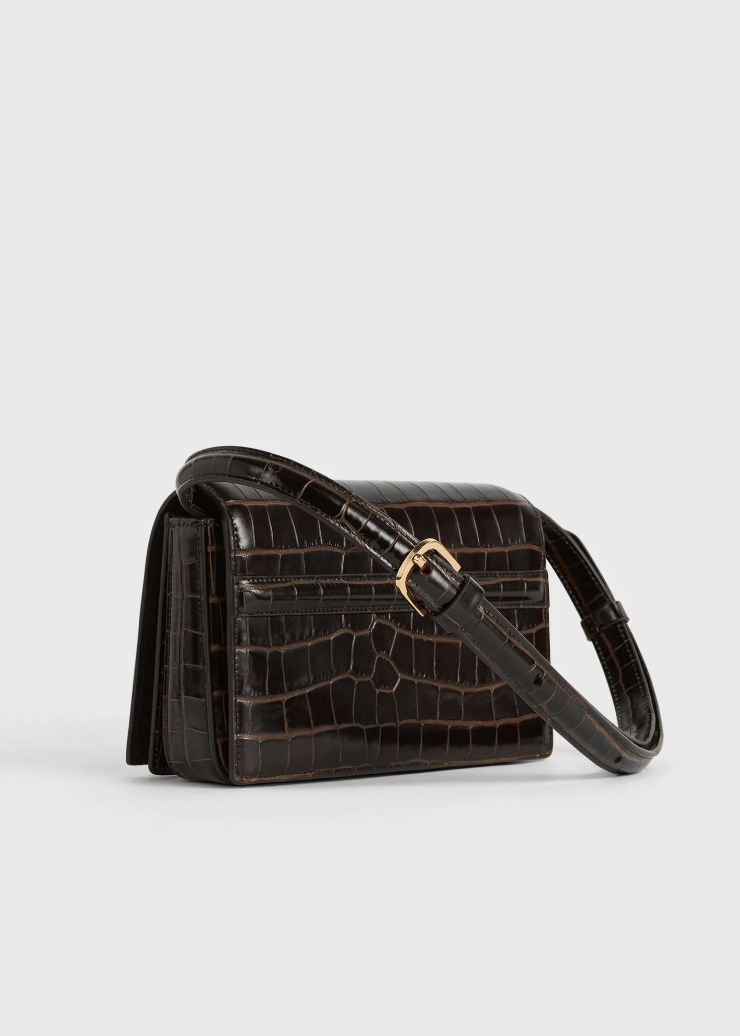 Mini T-Flap croco-embossed bag dark brown