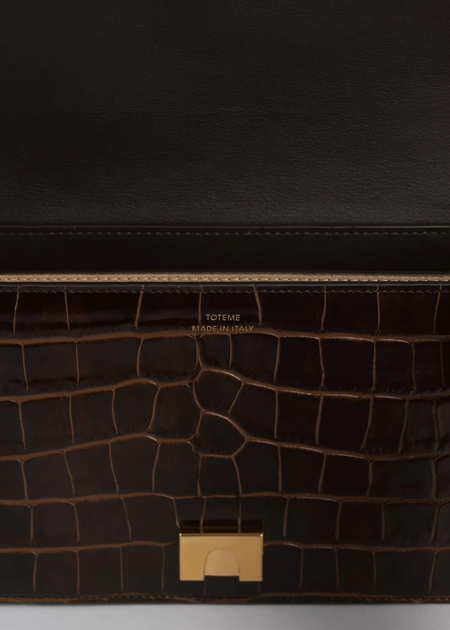 Mini T-Flap croco-embossed bag dark brown