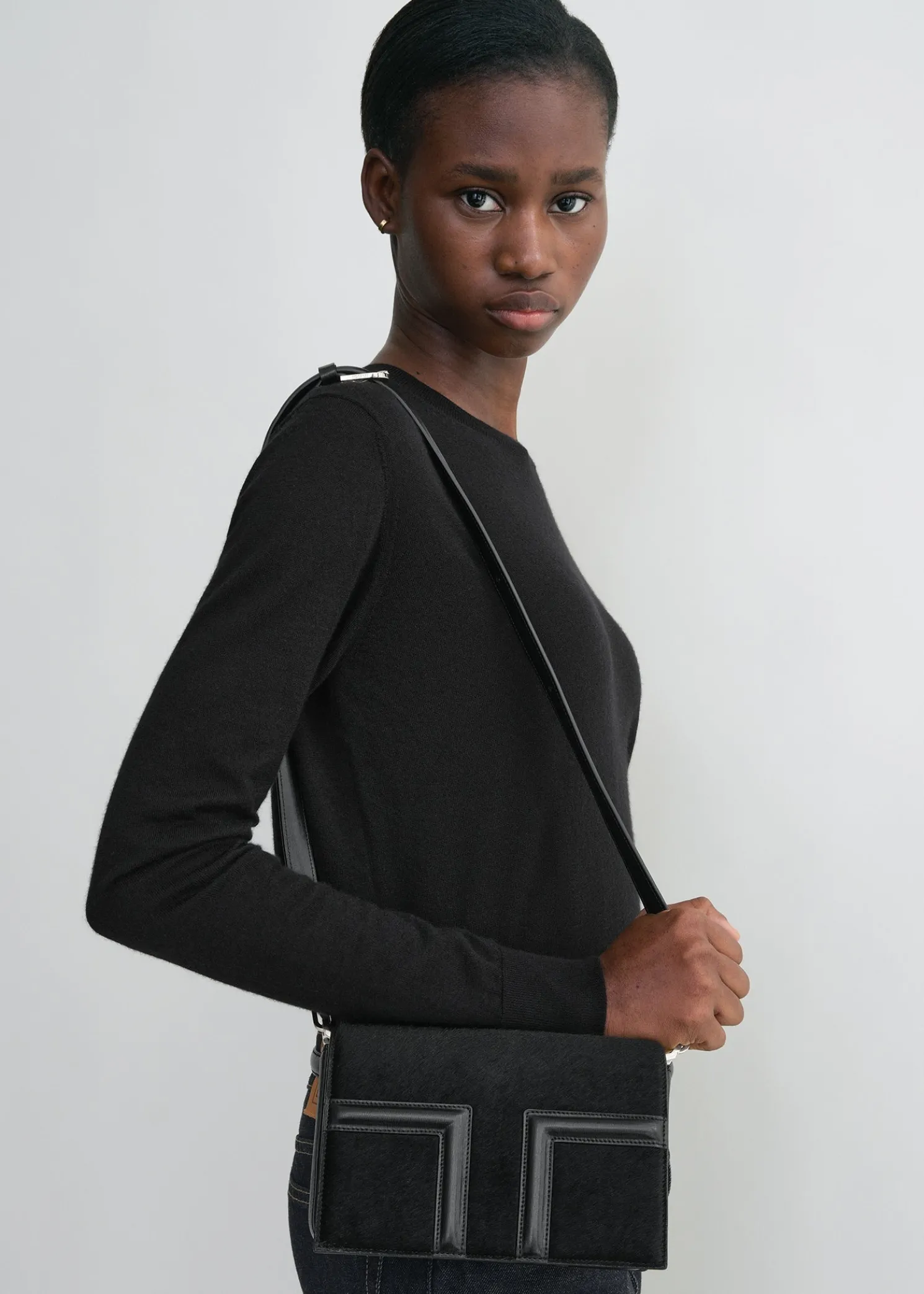 Mini T-flap pony hair bag black