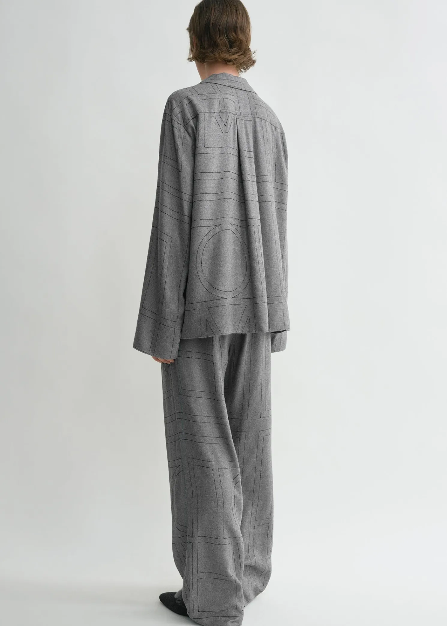 Monogram flannel pj top smoke melange