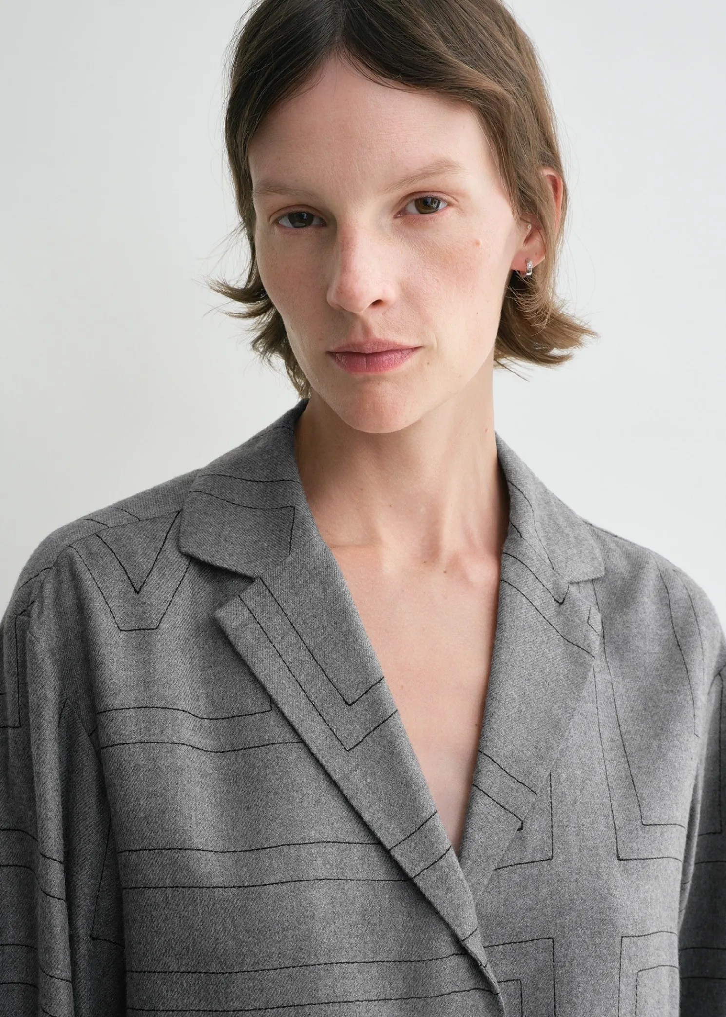 Monogram flannel pj top smoke melange