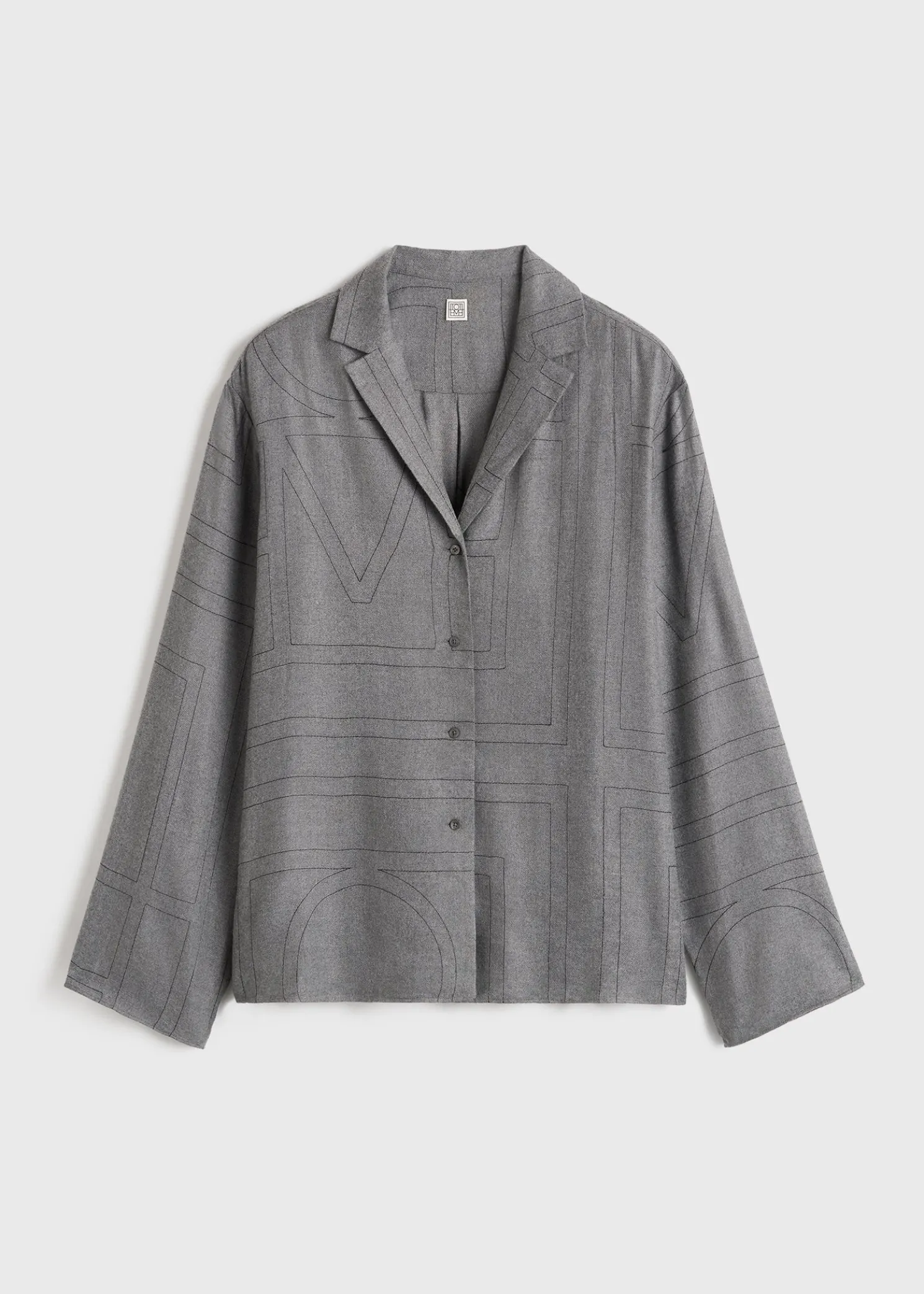 Monogram flannel pj top smoke melange