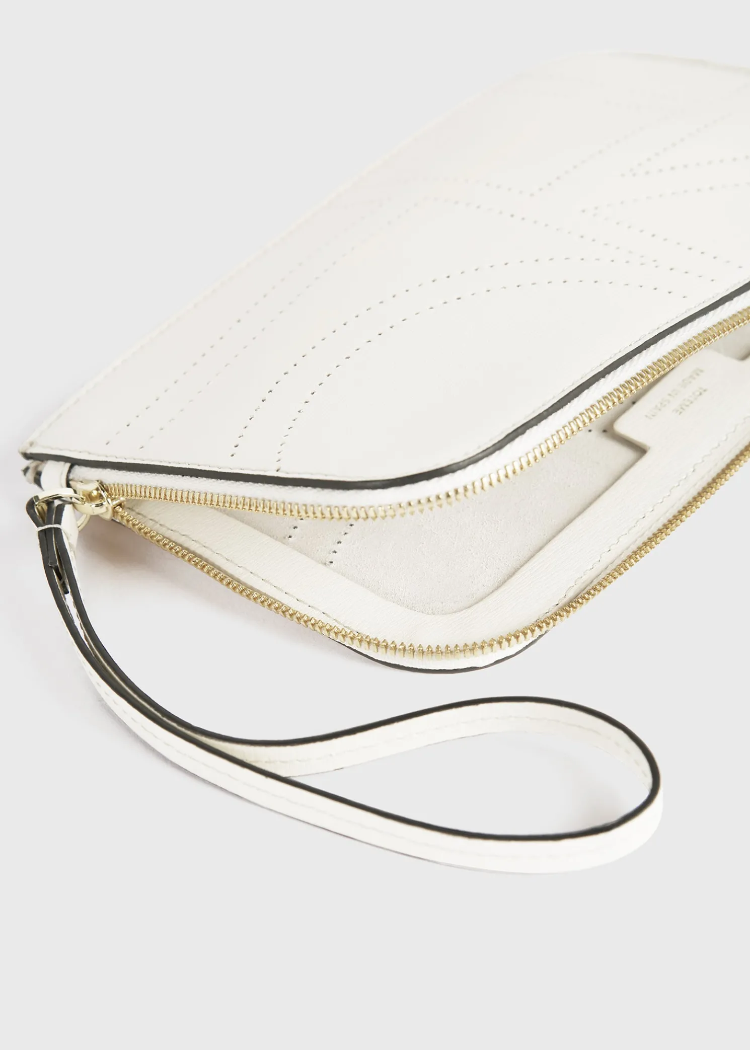 Monogram leather wristlet pouch milk