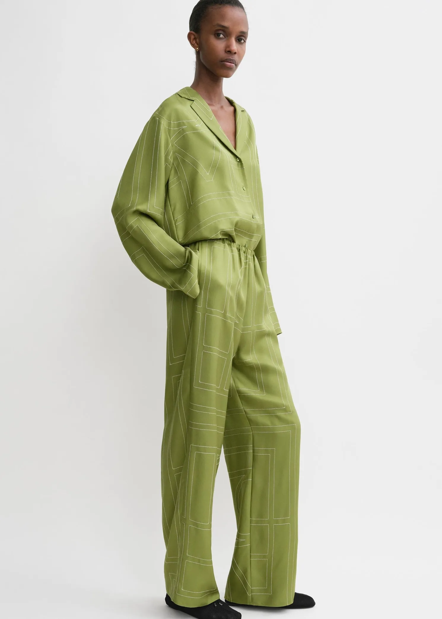 Monogram silk pj bottoms laurel