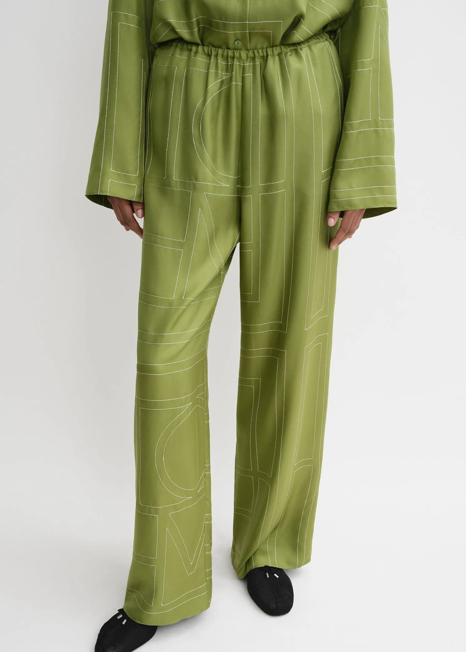 Monogram silk pj bottoms laurel