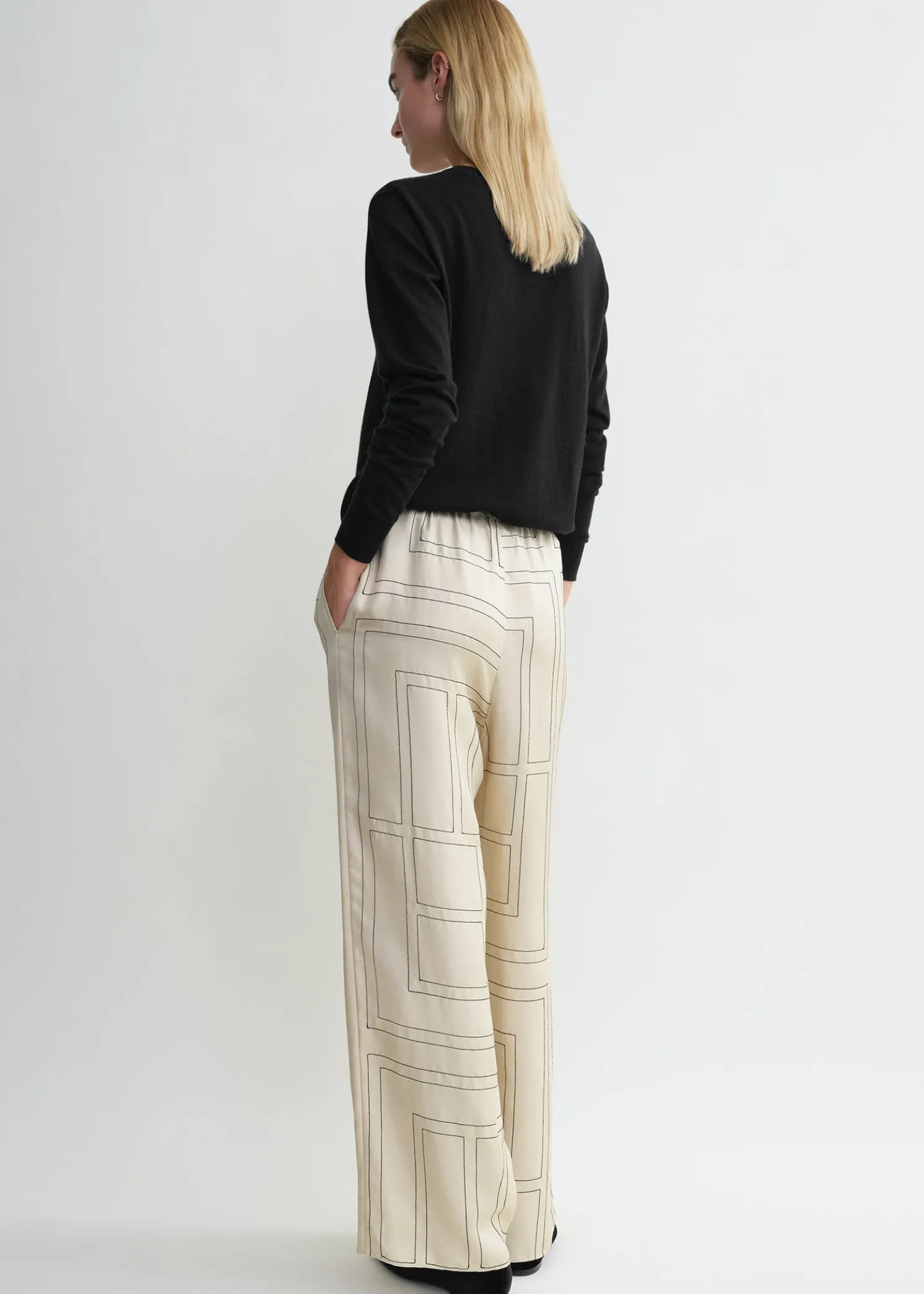 Monogram silk pj bottoms ivory