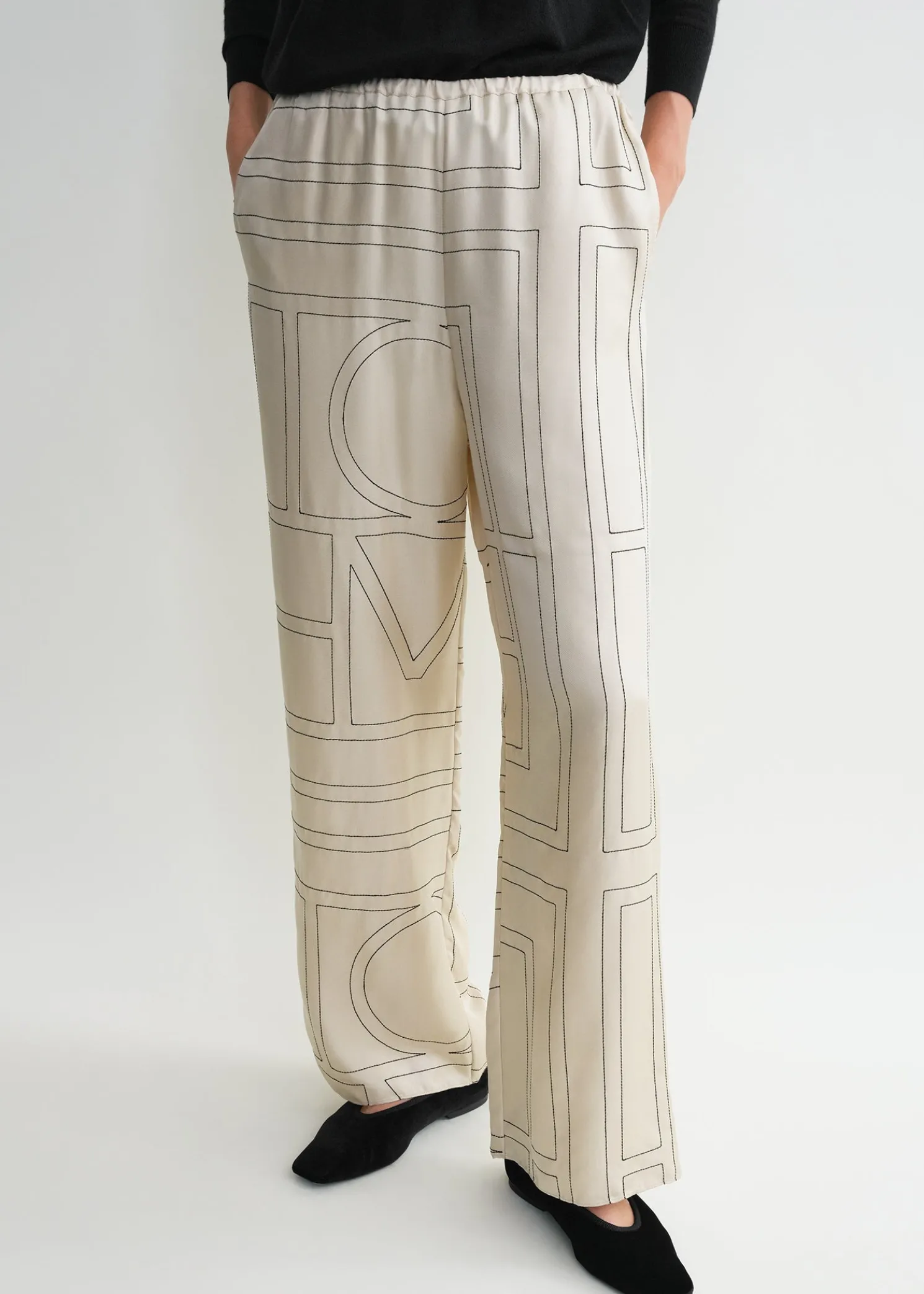Monogram silk pj bottoms ivory