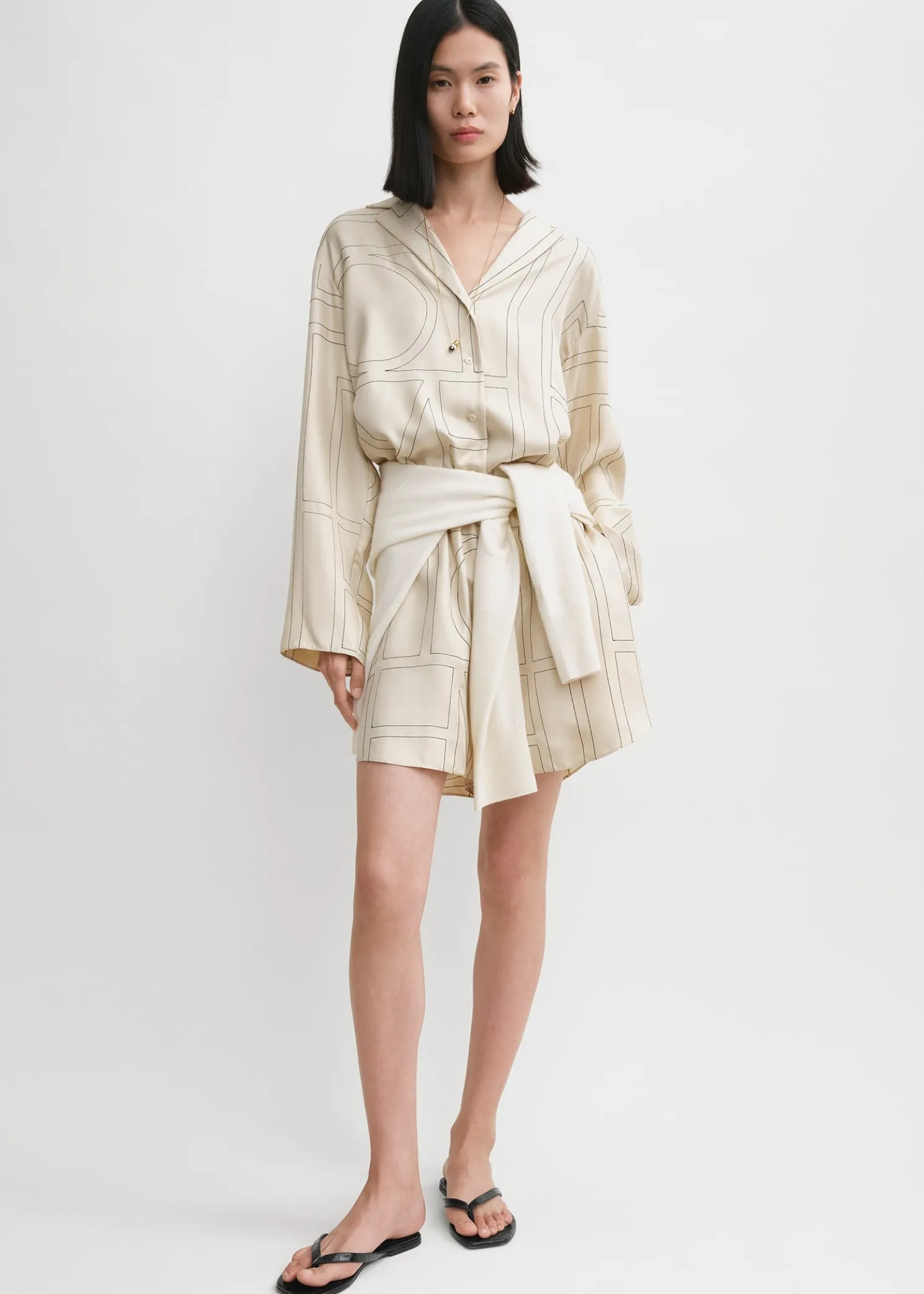 Monogram silk pj shorts ivory