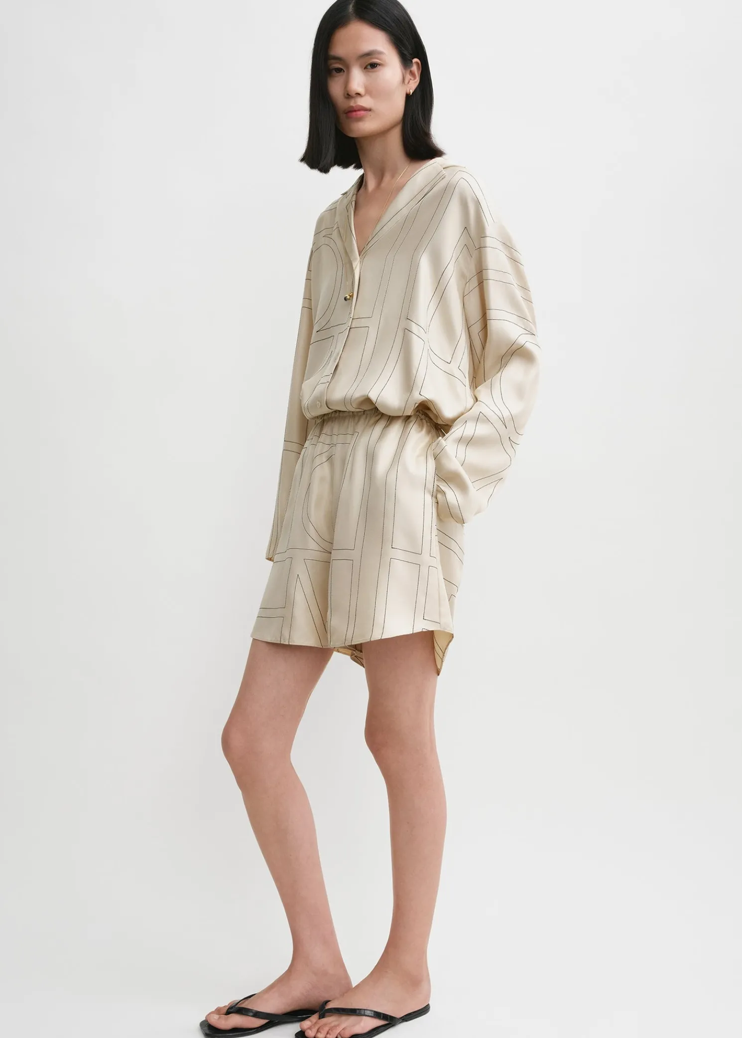 Monogram silk pj shorts ivory