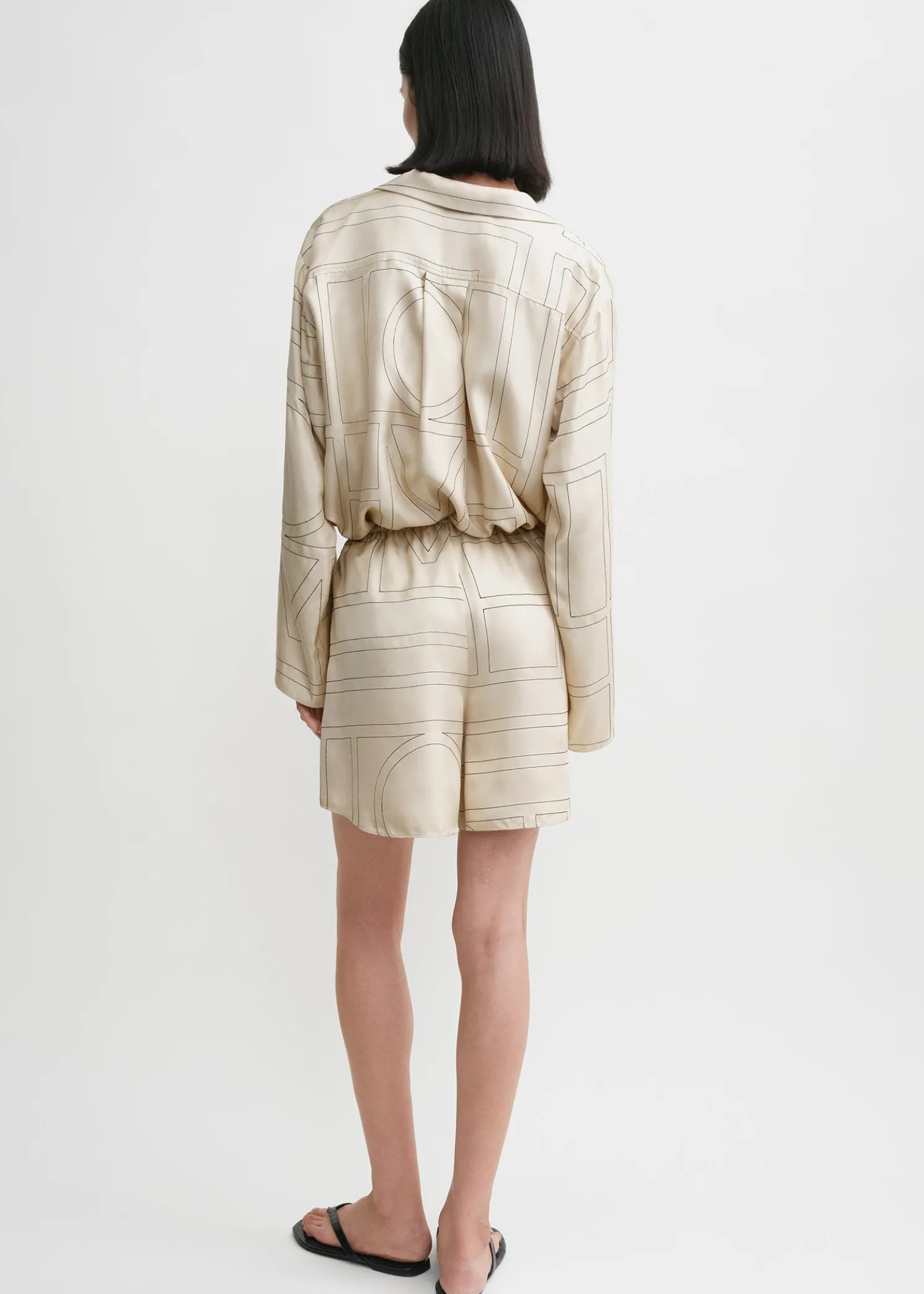 Monogram silk pj shorts ivory