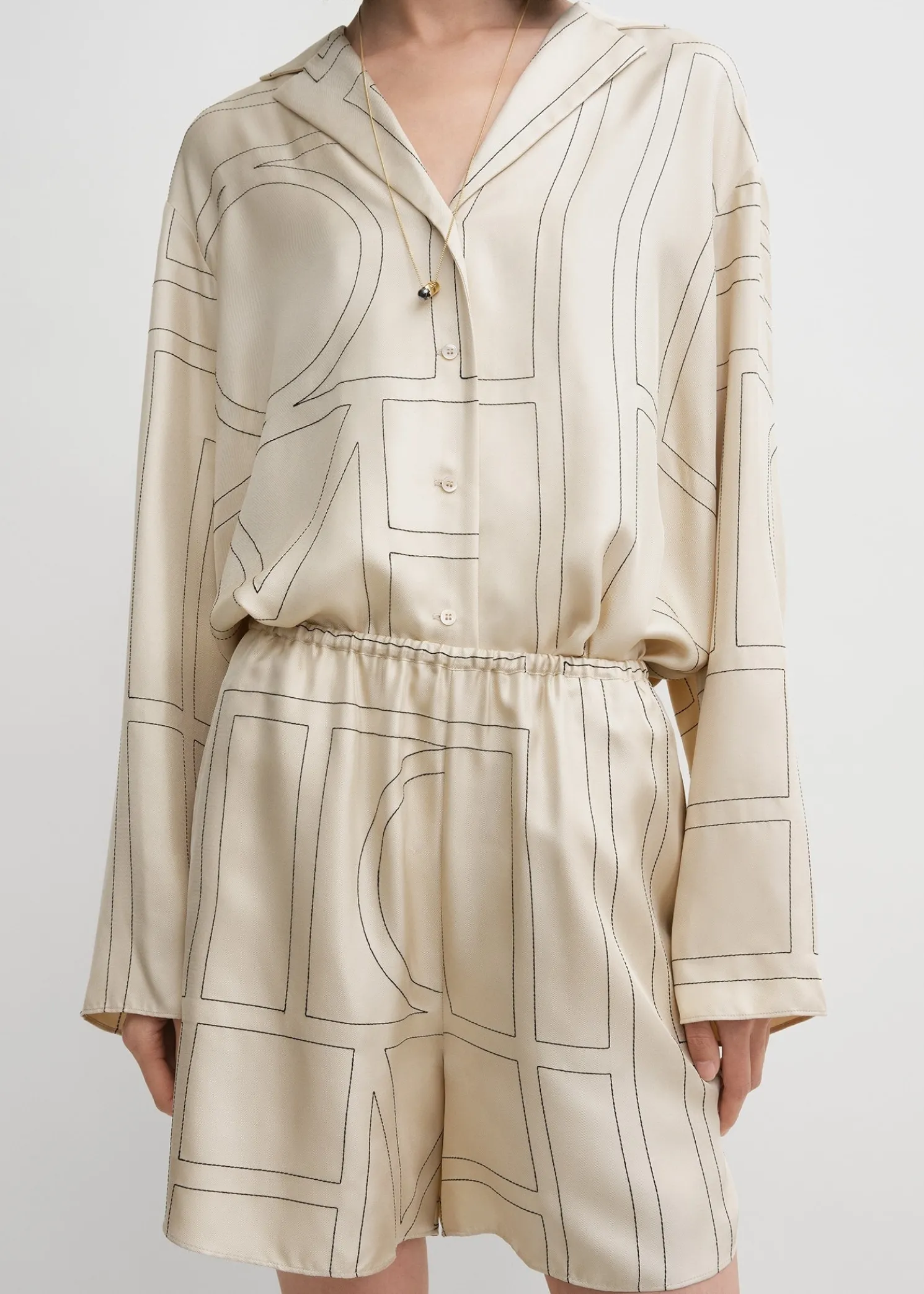 Monogram silk pj shorts ivory