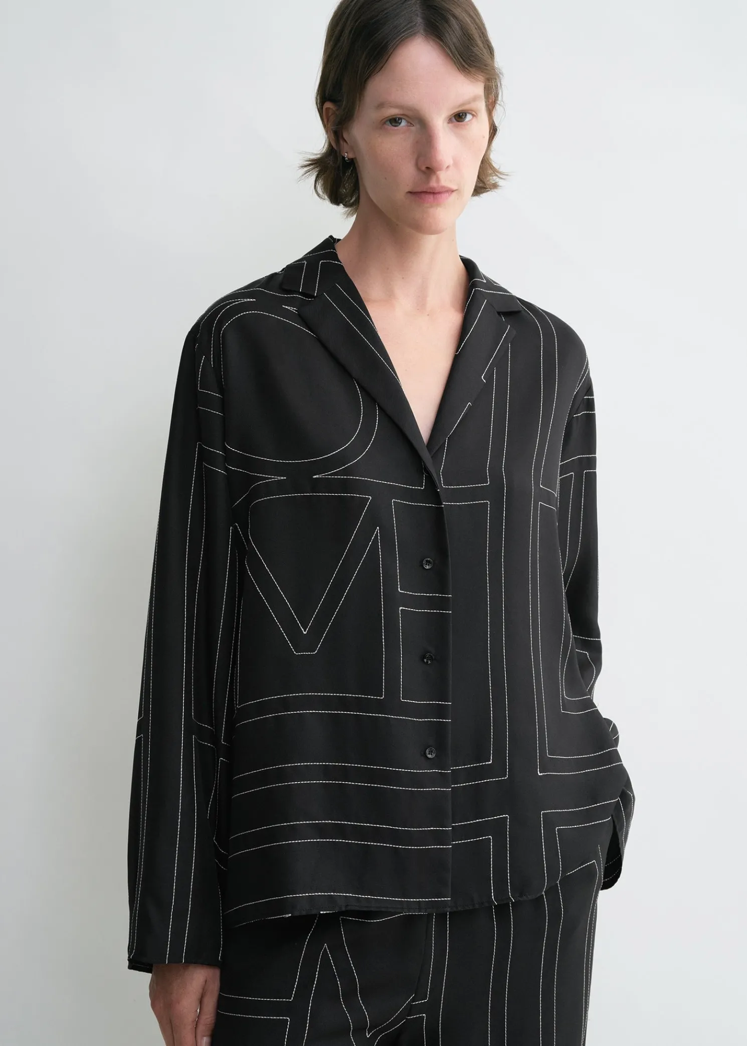 Monogram silk pj top black