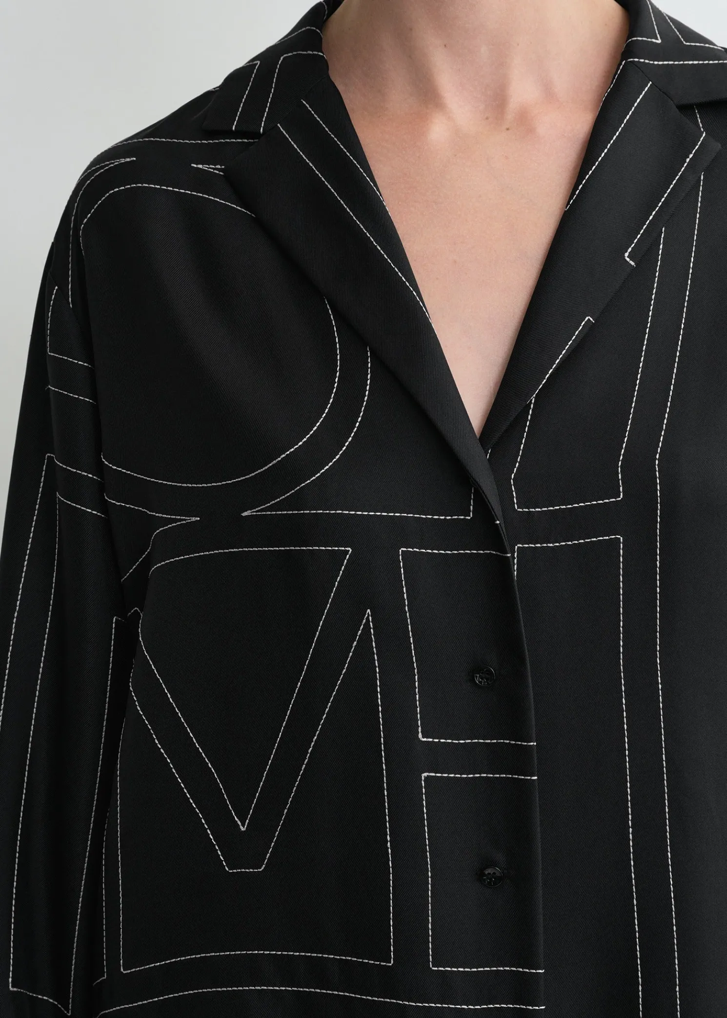 Monogram silk pj top black