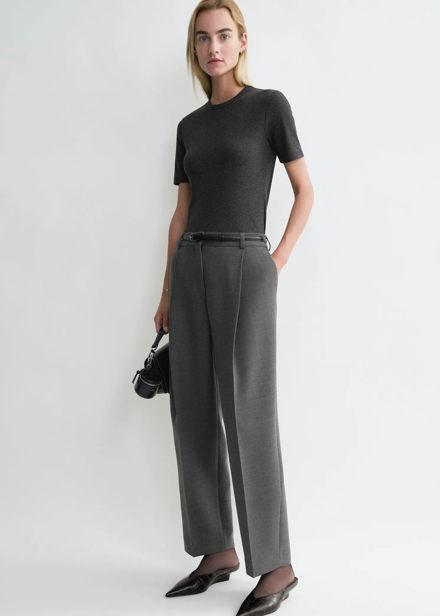 Pleated straight trousers grey melange