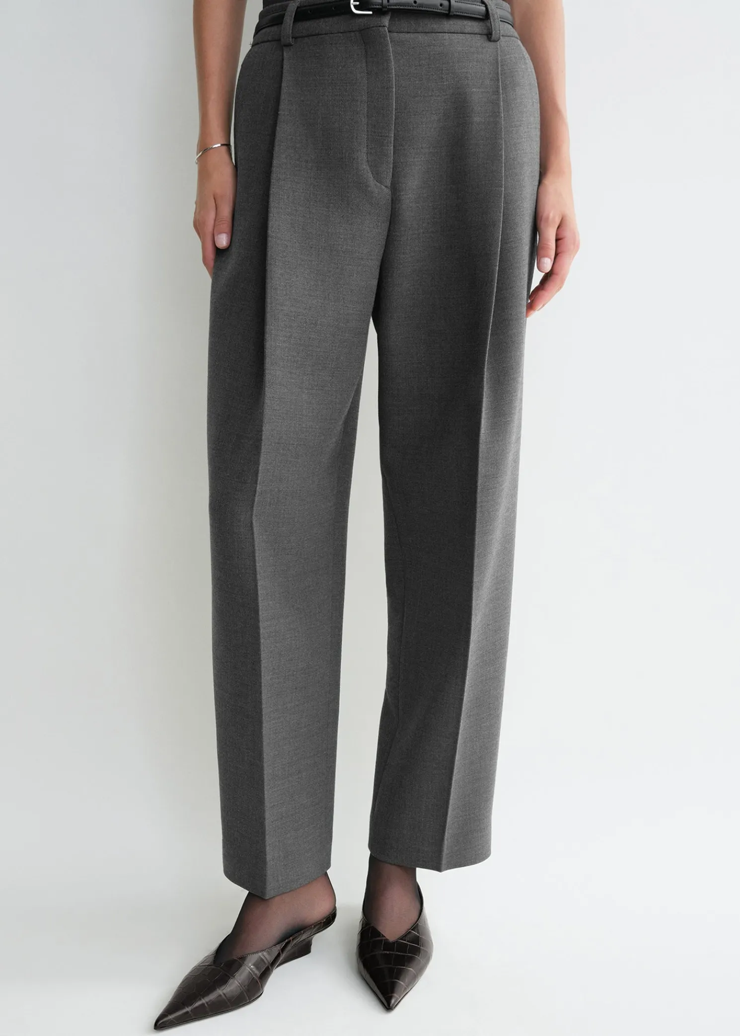 Pleated straight trousers grey melange