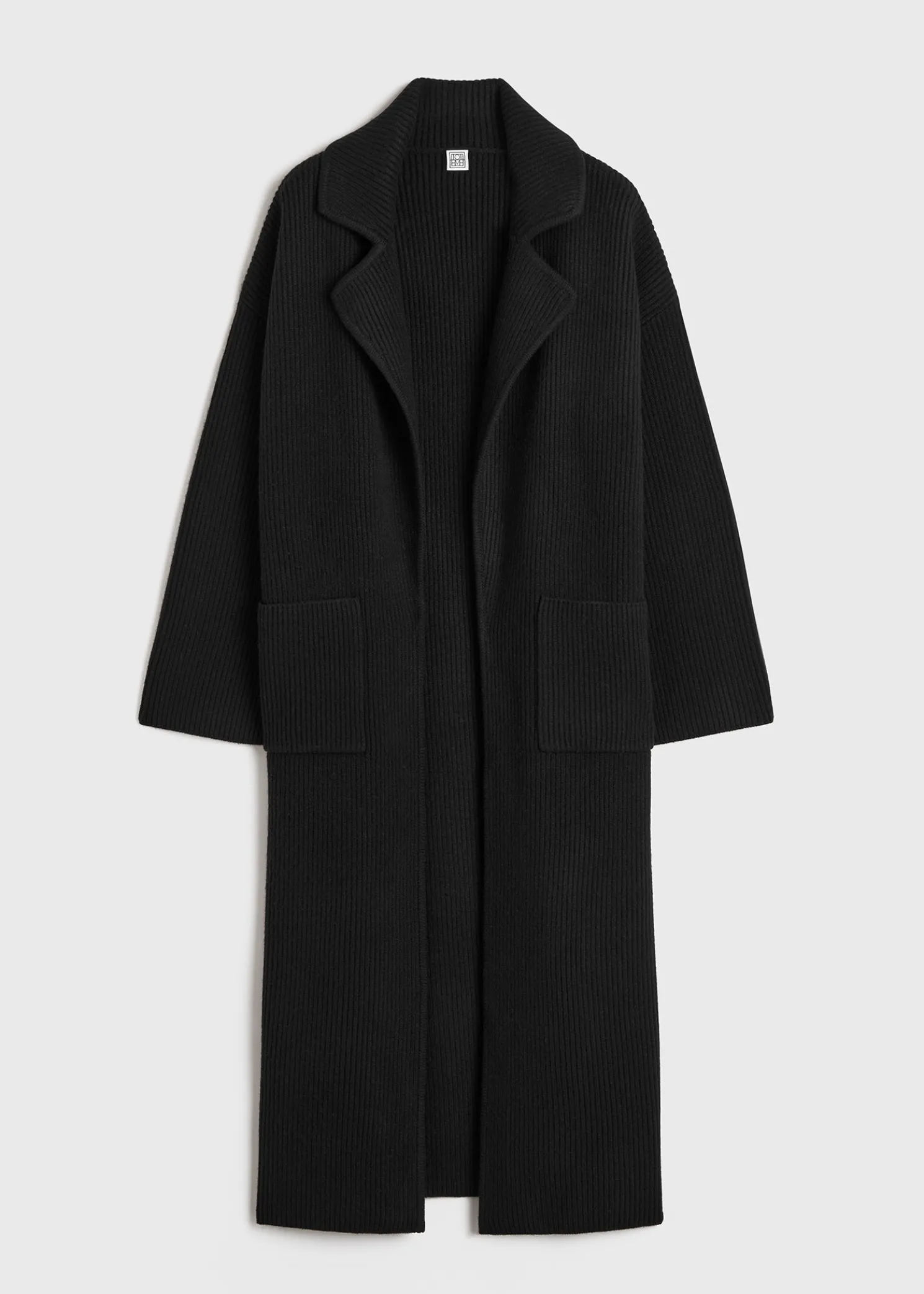 Rib-knit cardi coat black