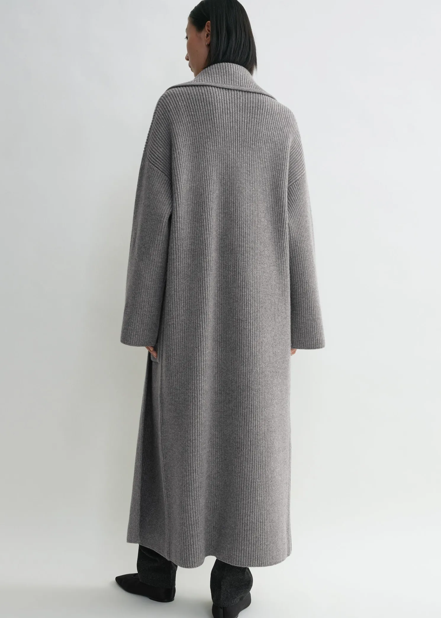 Rib-knit cardi coat grey melange