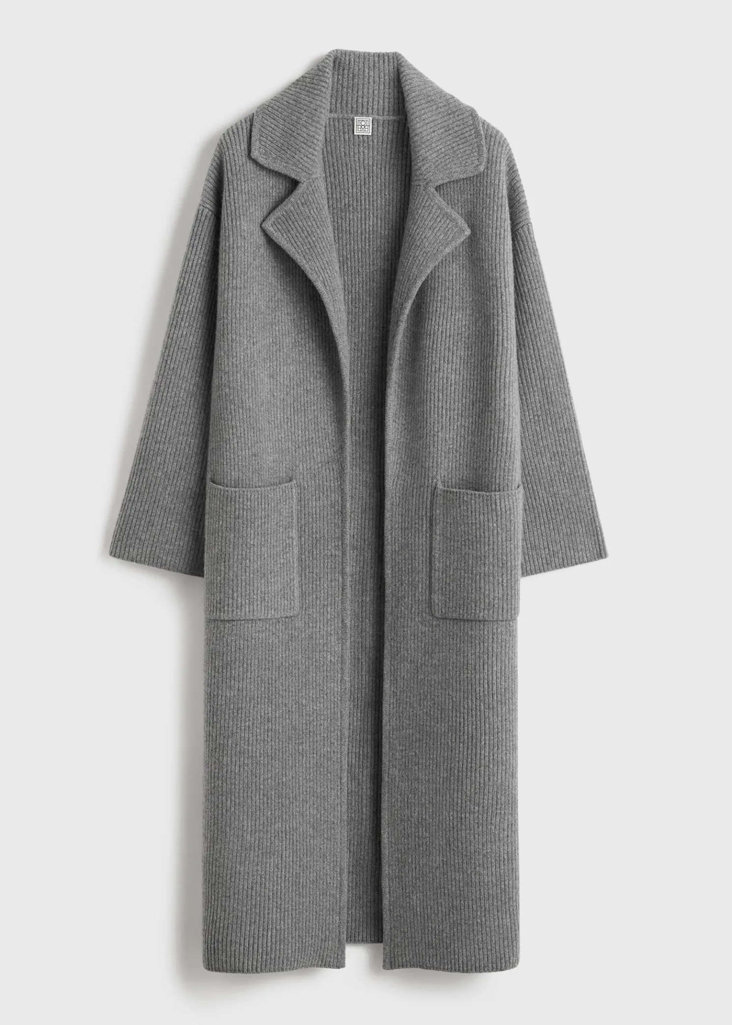 Rib-knit cardi coat grey melange