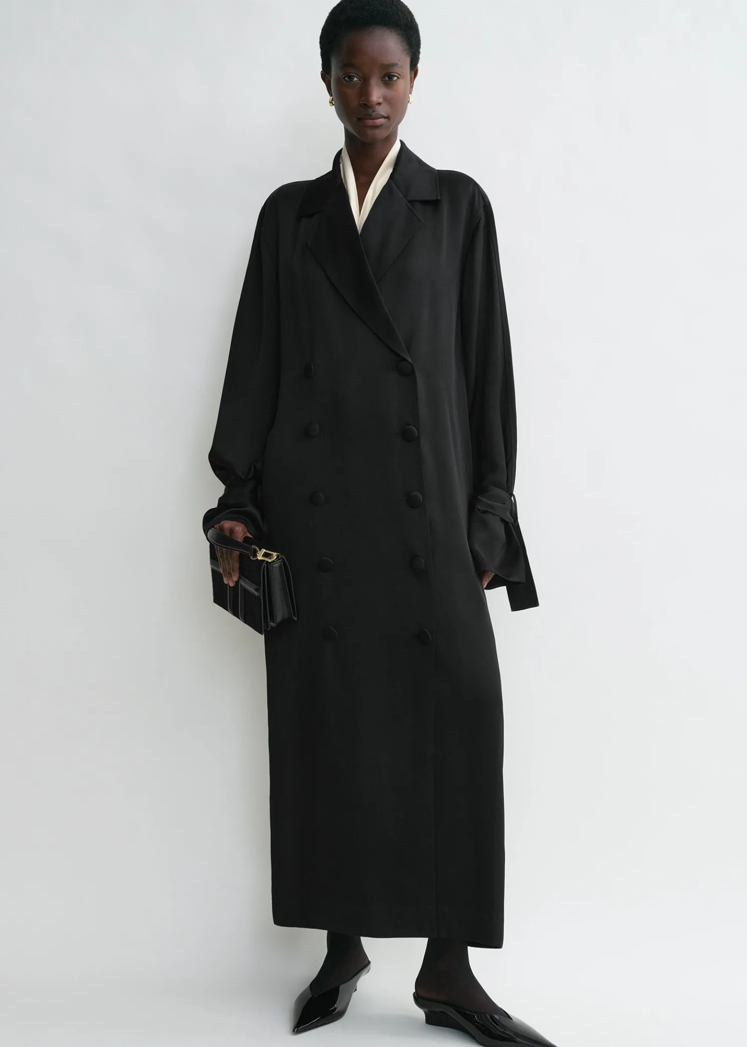 Satin trench dress black
