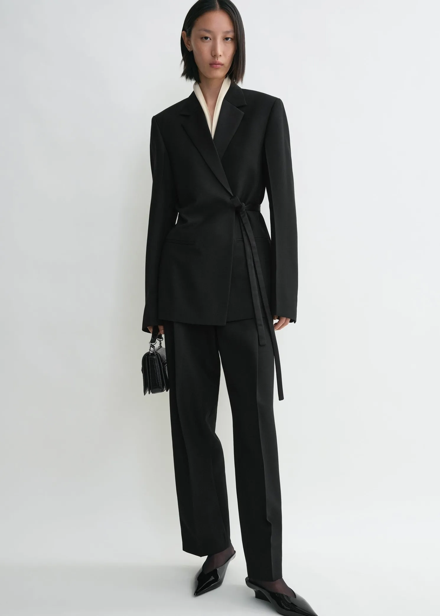 Satin-lapel wrap blazer black