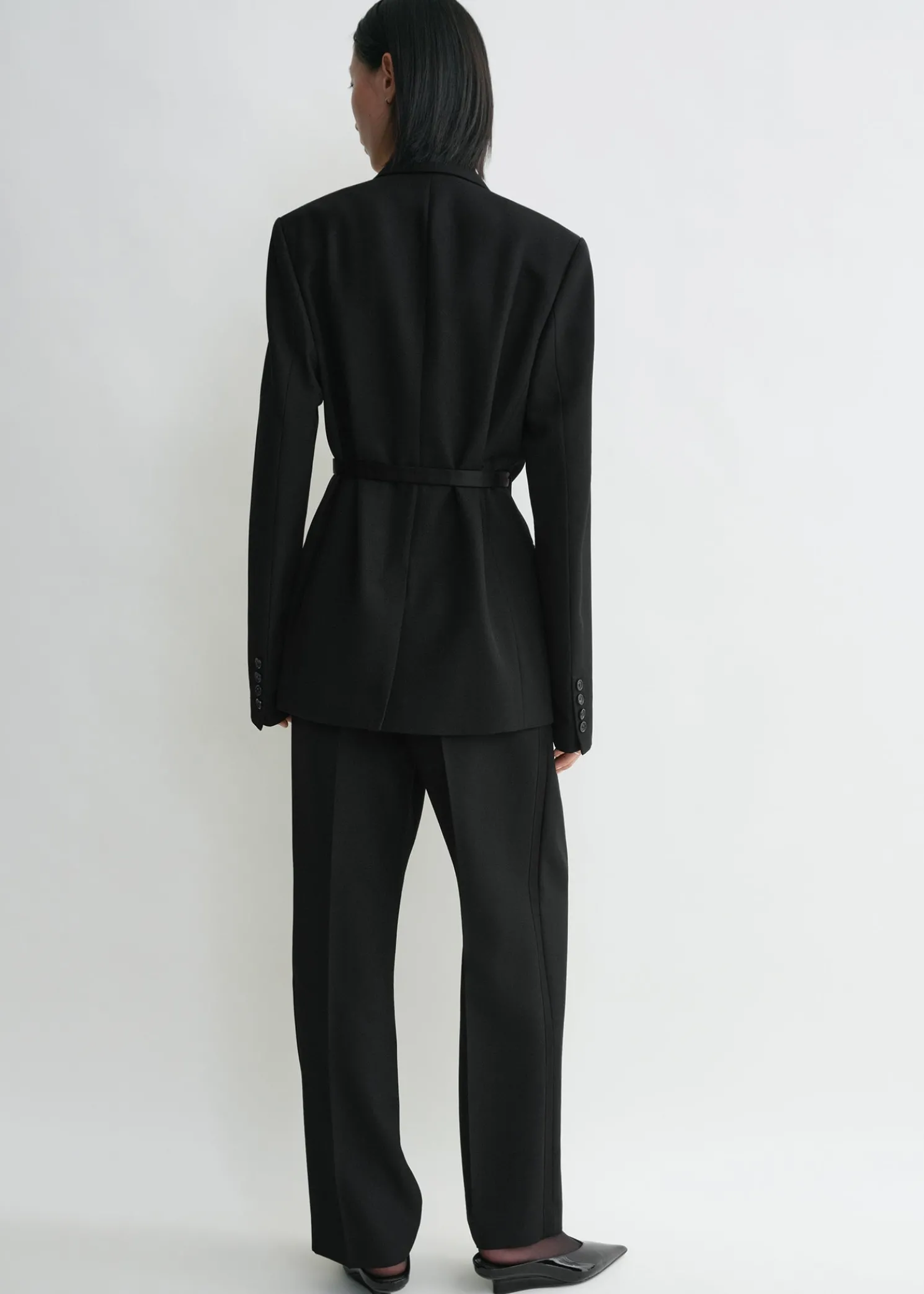 Satin-lapel wrap blazer black