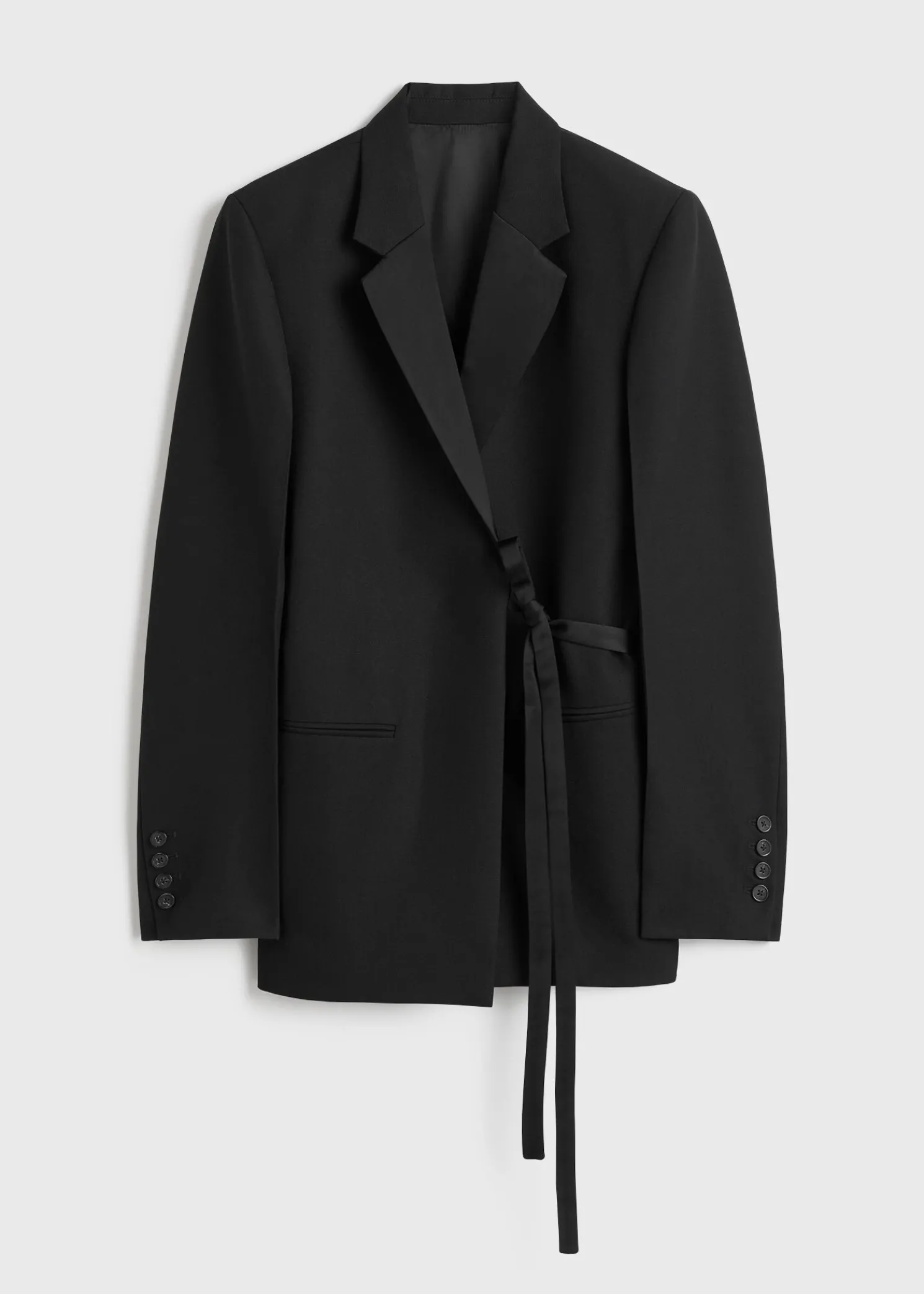Satin-lapel wrap blazer black