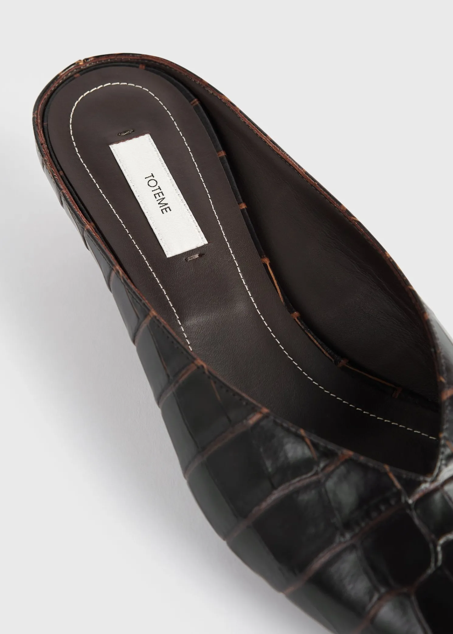 Sharp croco-embossed wedge mules dark brown