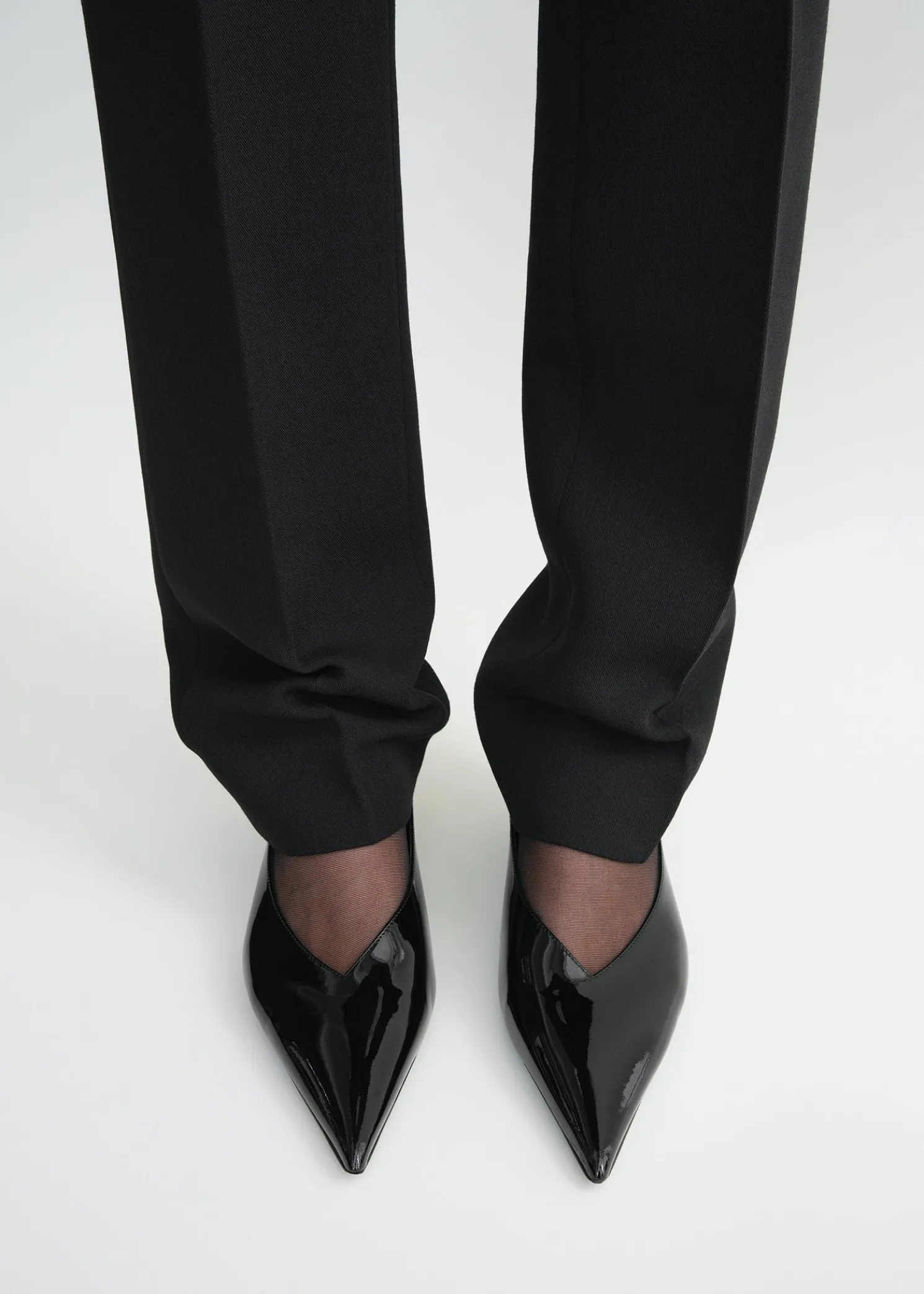 Sharp patent wedge mules black