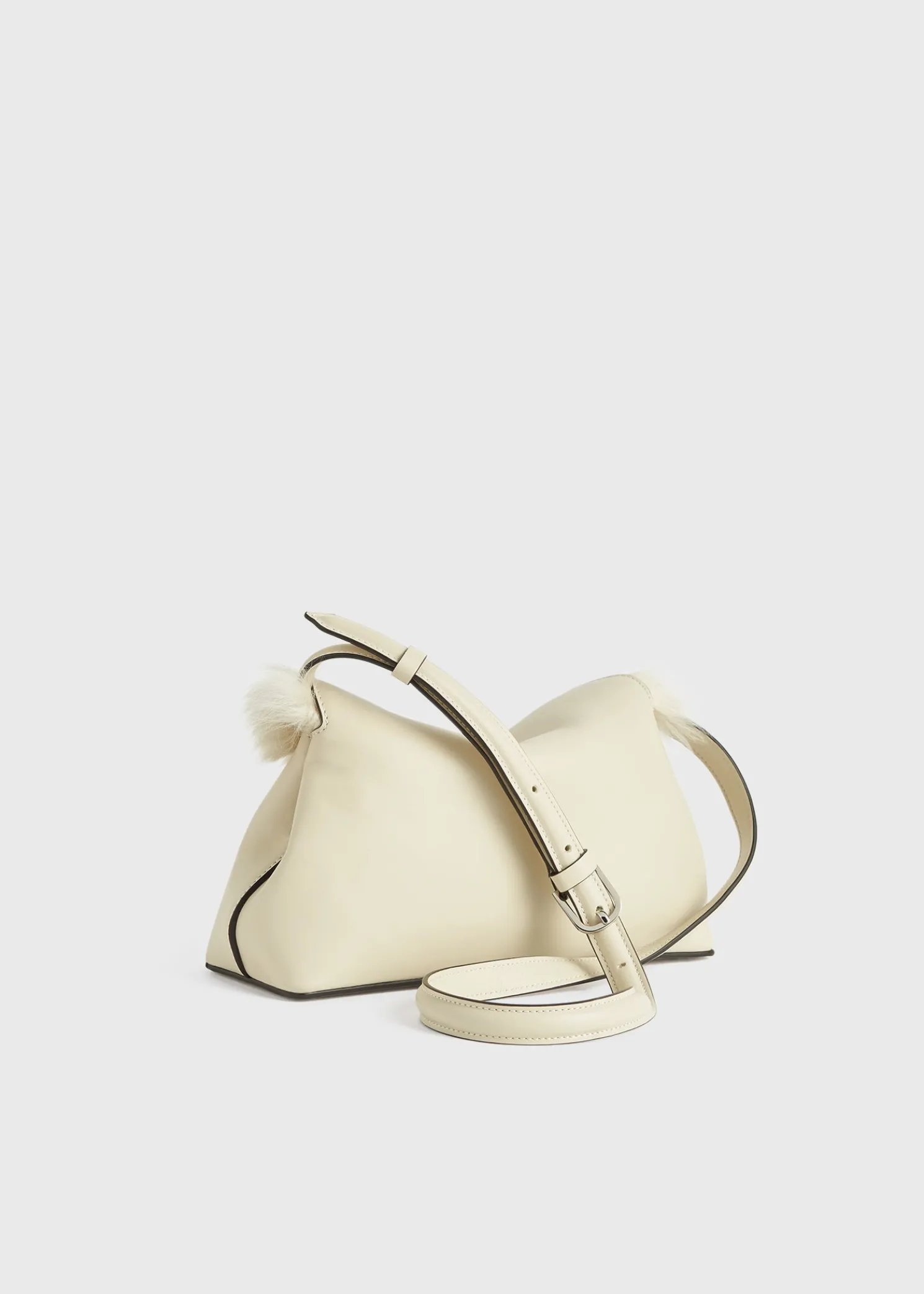 Shearling T-Lock clutch ecru