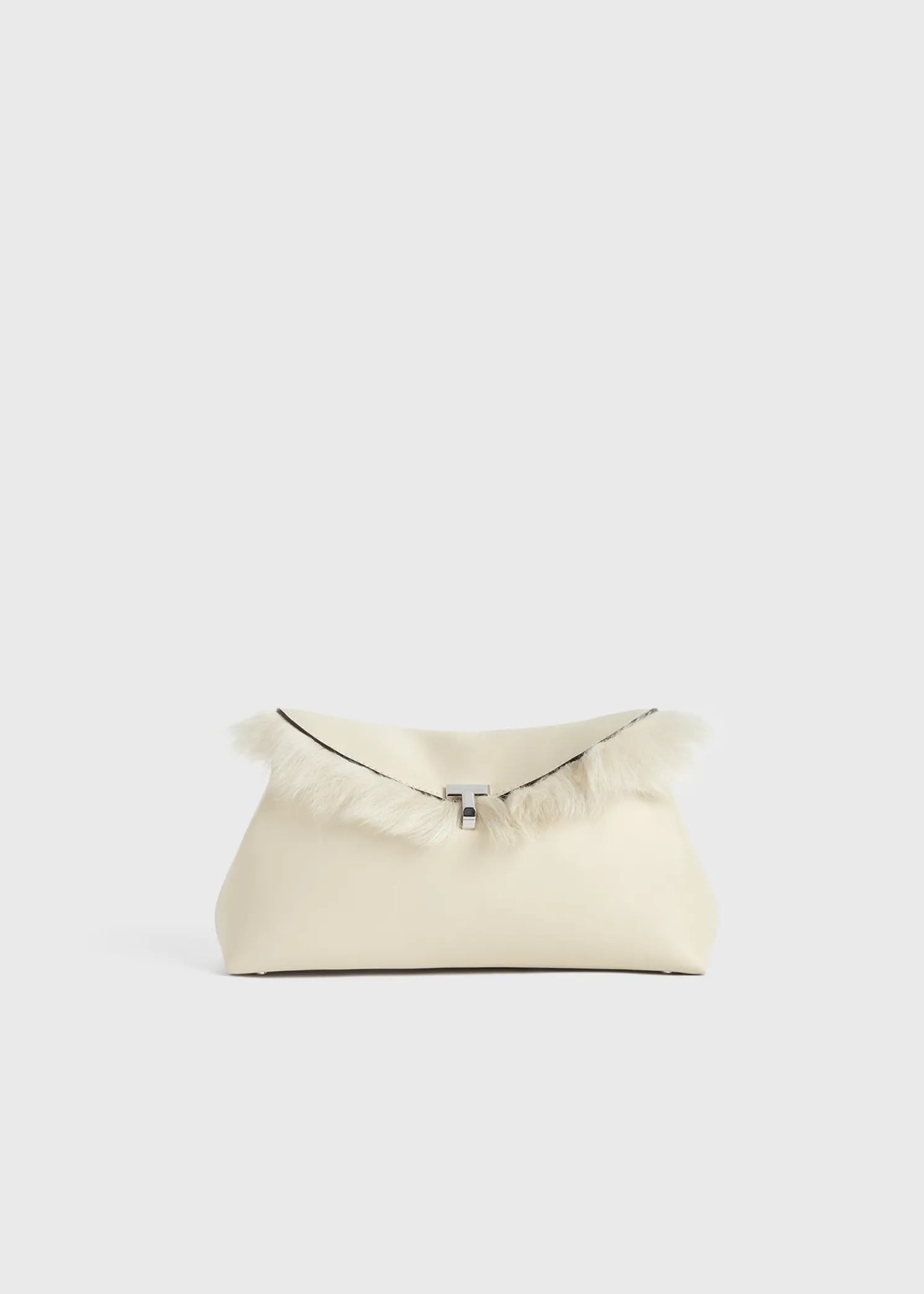 Shearling T-Lock clutch ecru