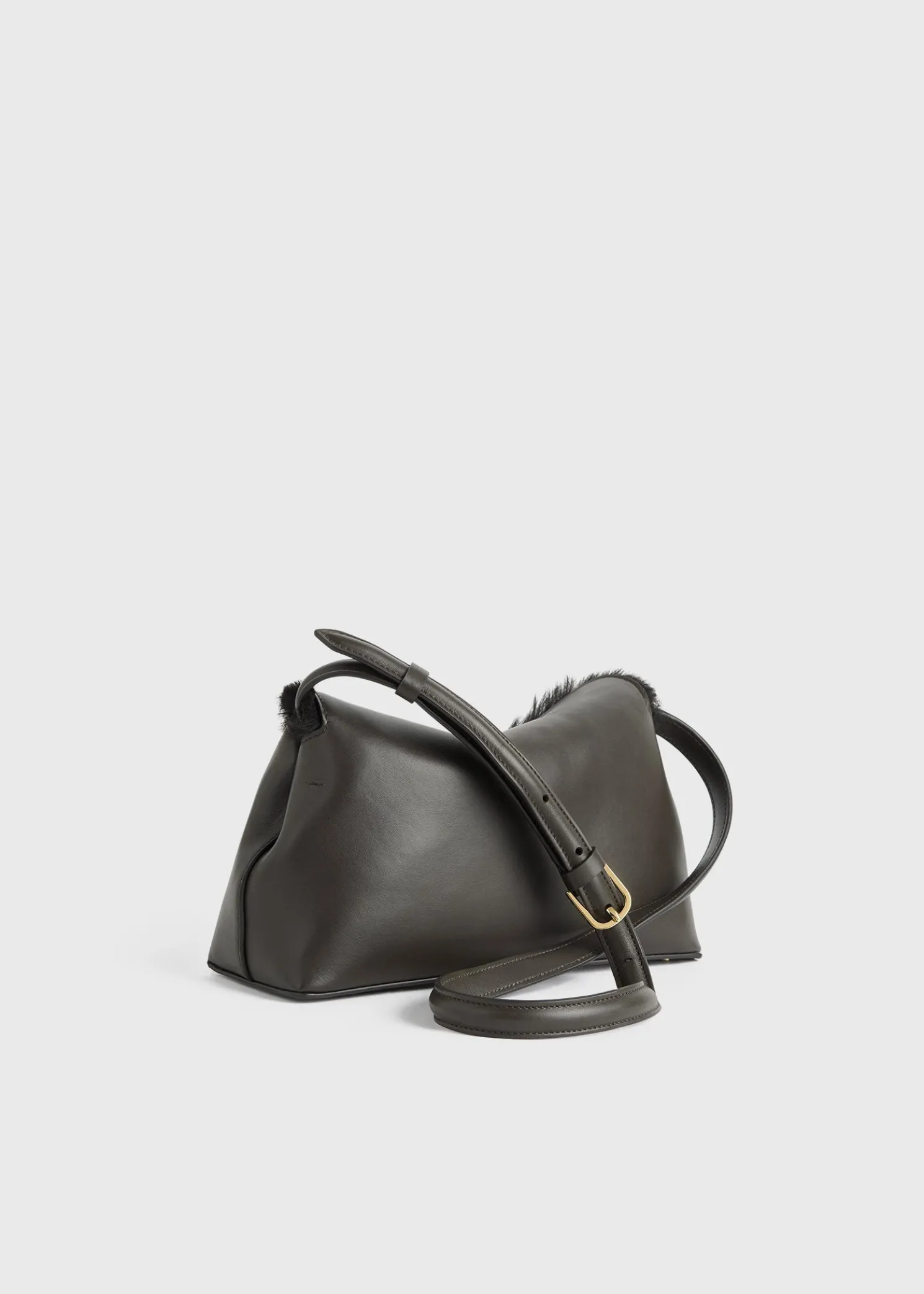 Shearling T-Lock clutch bark