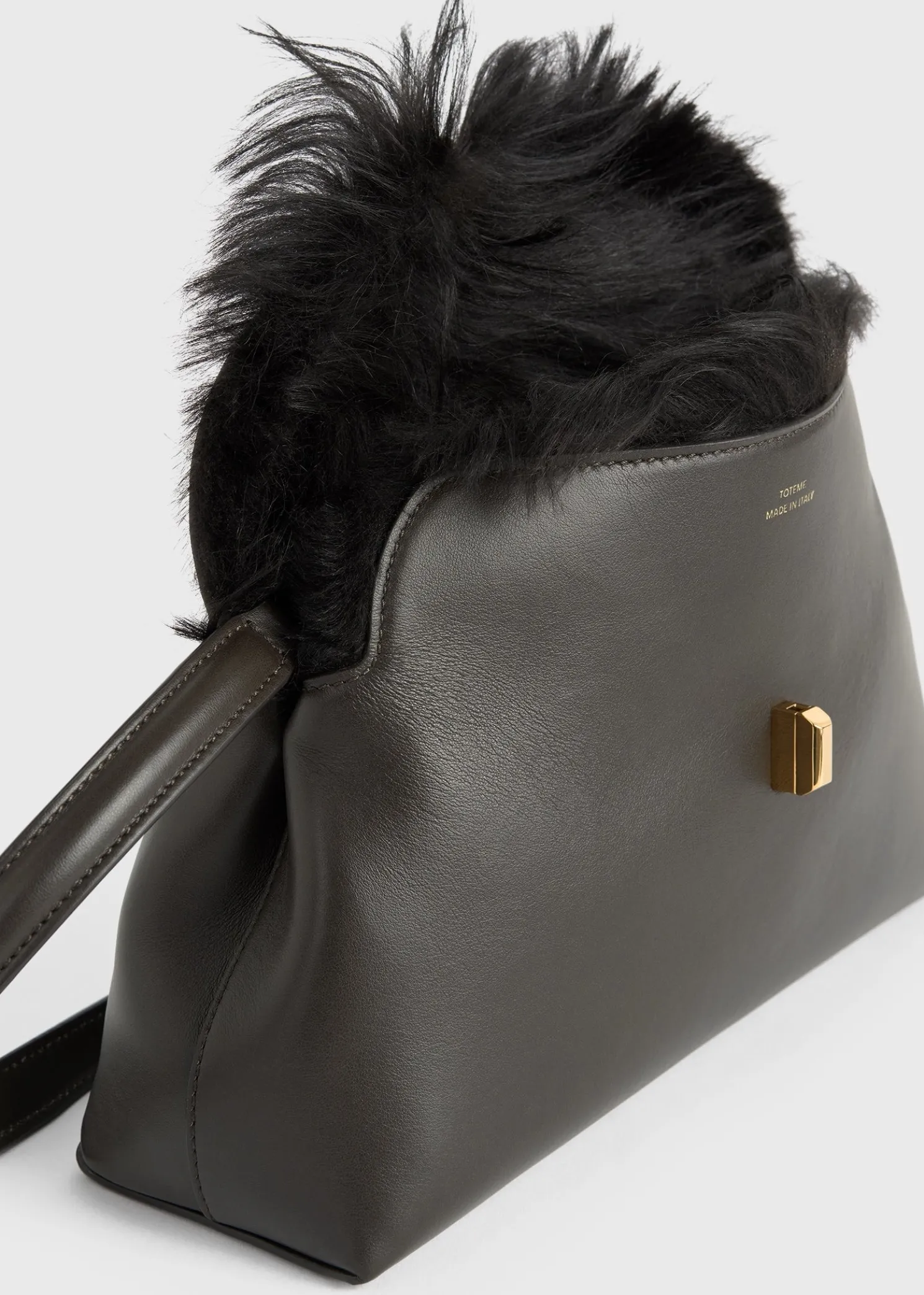Shearling T-Lock clutch bark
